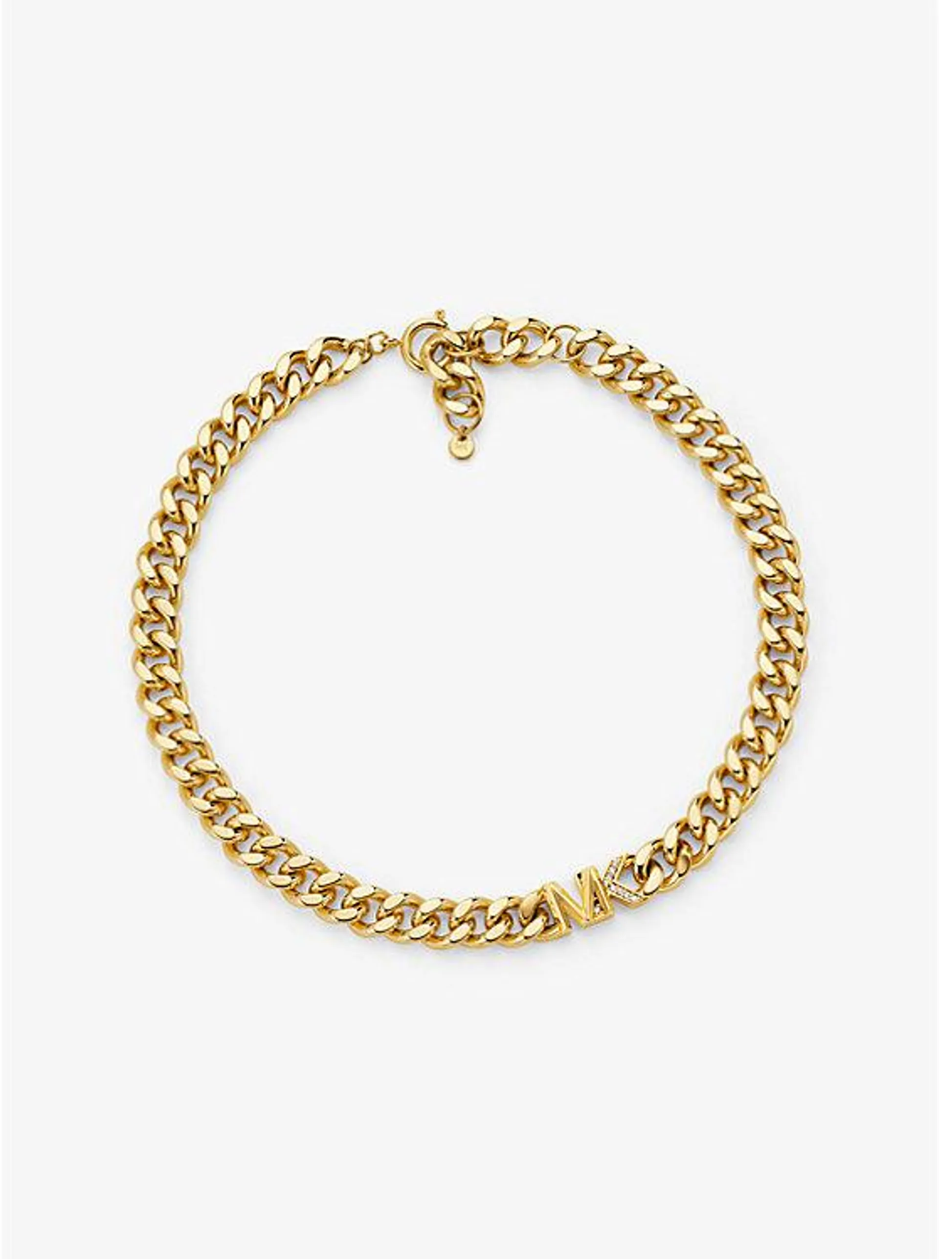 Precious Metal-Plated Brass Pavé Logo Curb Link Necklace