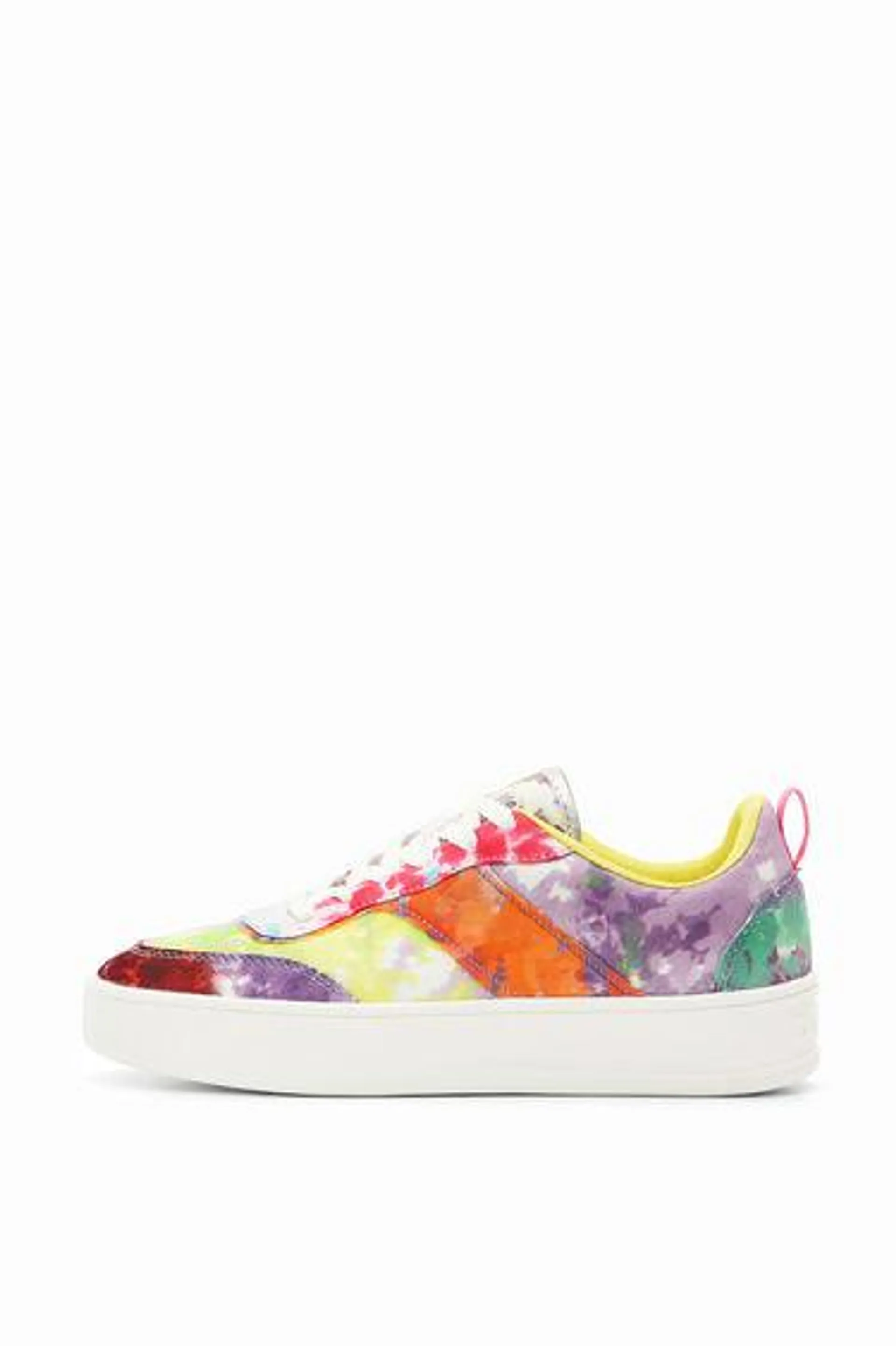 Watercolour patchwork platform sneakers
