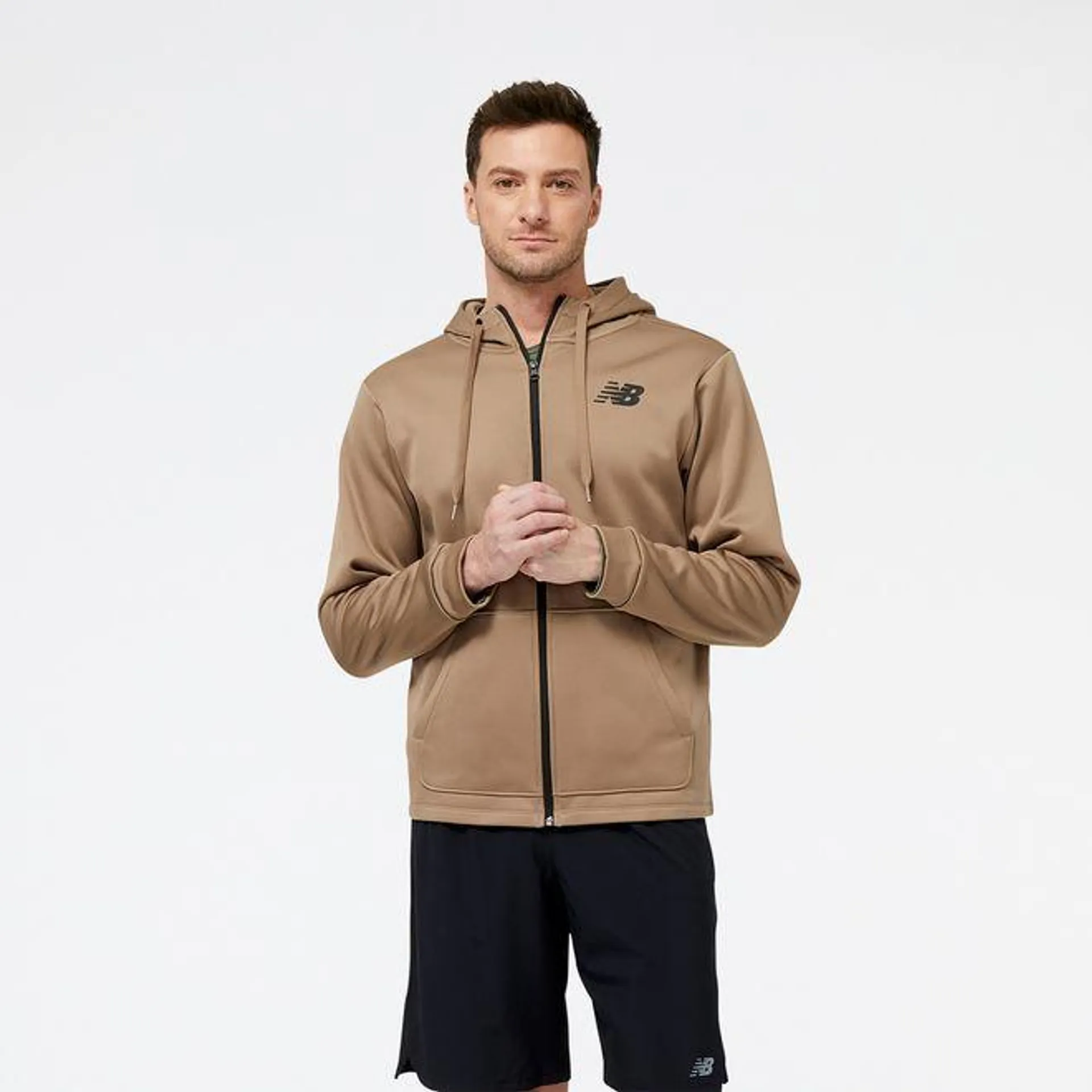 New Balance Tenacity Performance Fleece Full Zip Hoodie in Brown