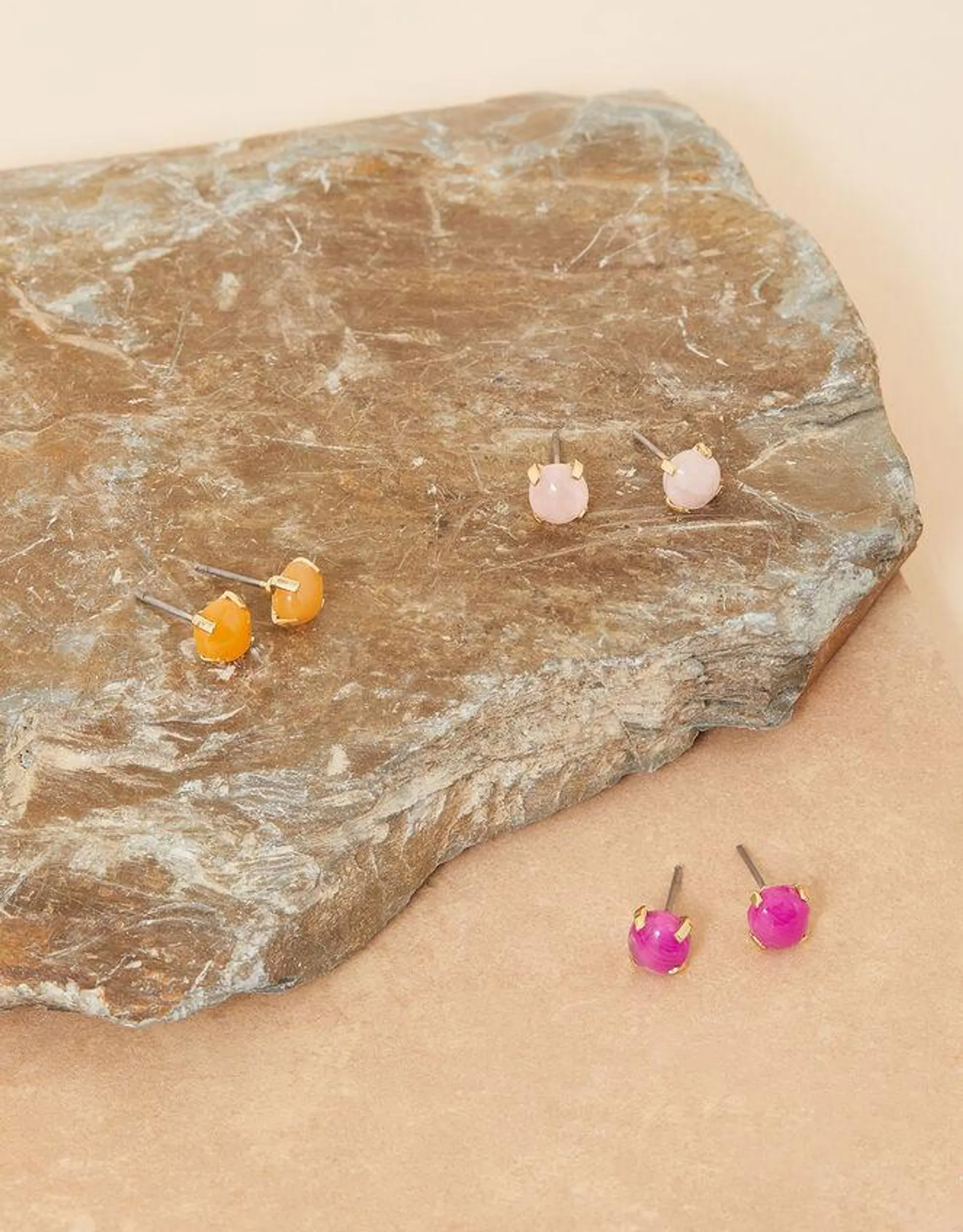 Stone Stud Earrings Set of Three