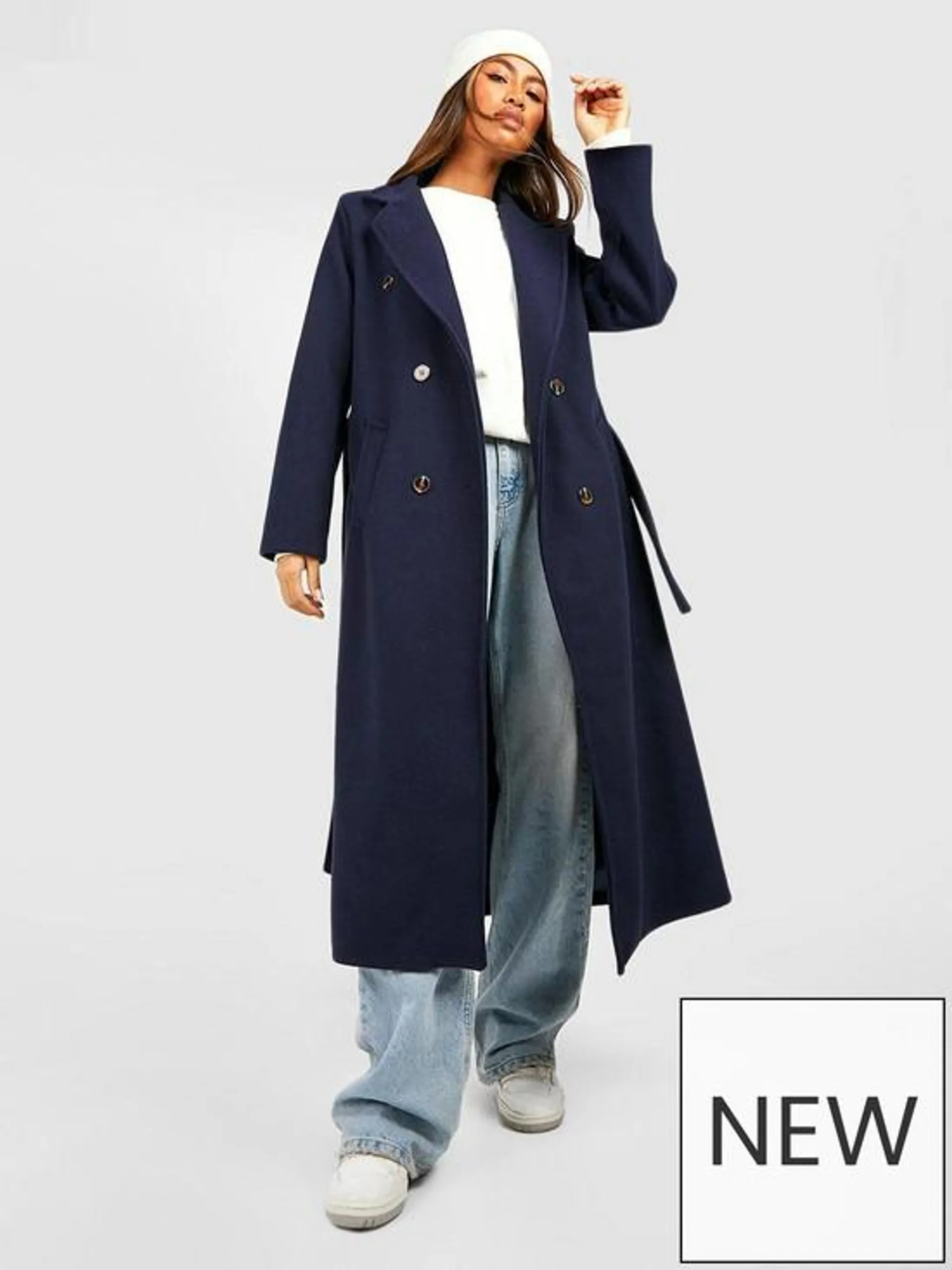 Boohoo Longline Double Breasted Belted Coat