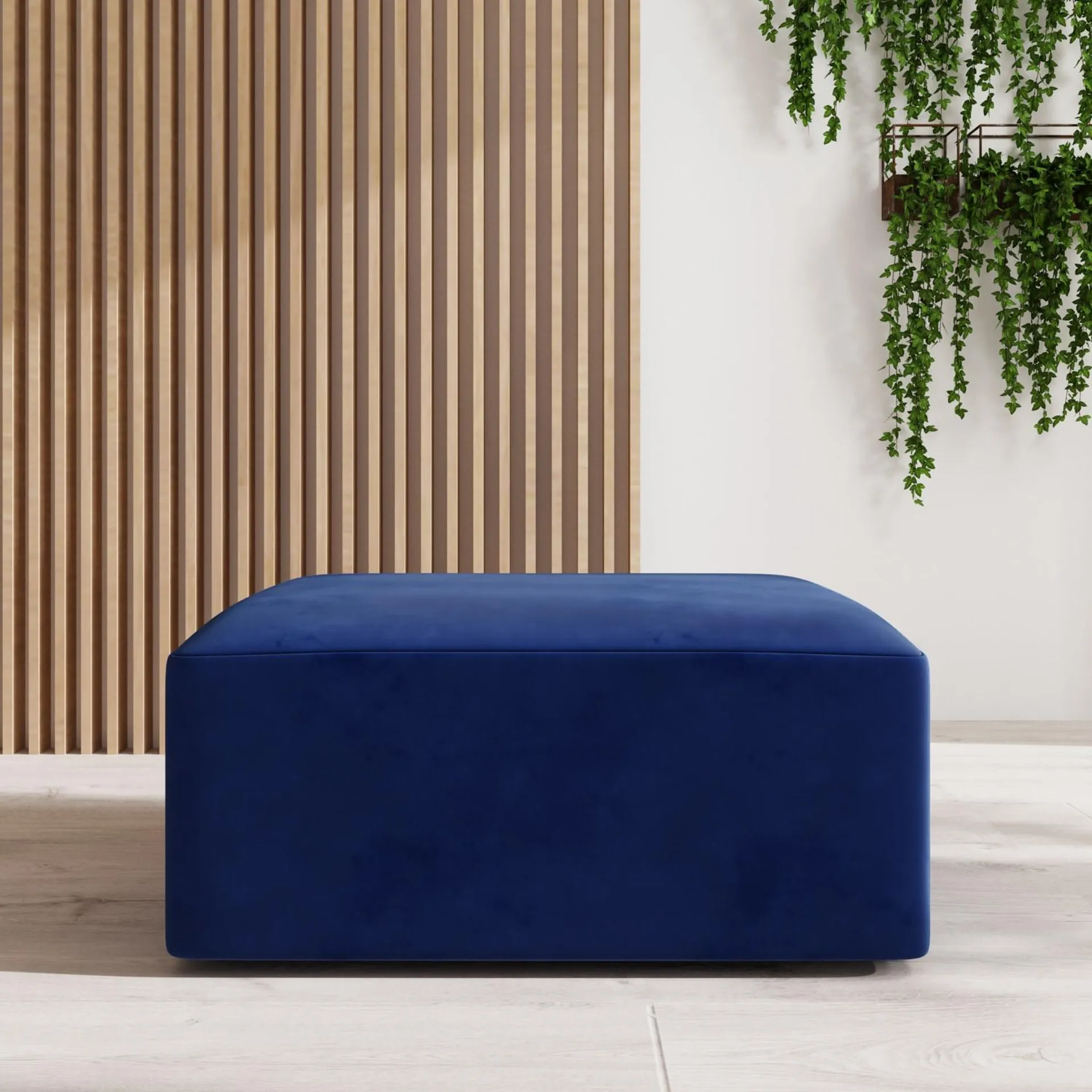 Large Navy Velvet Footstool - Hendrix