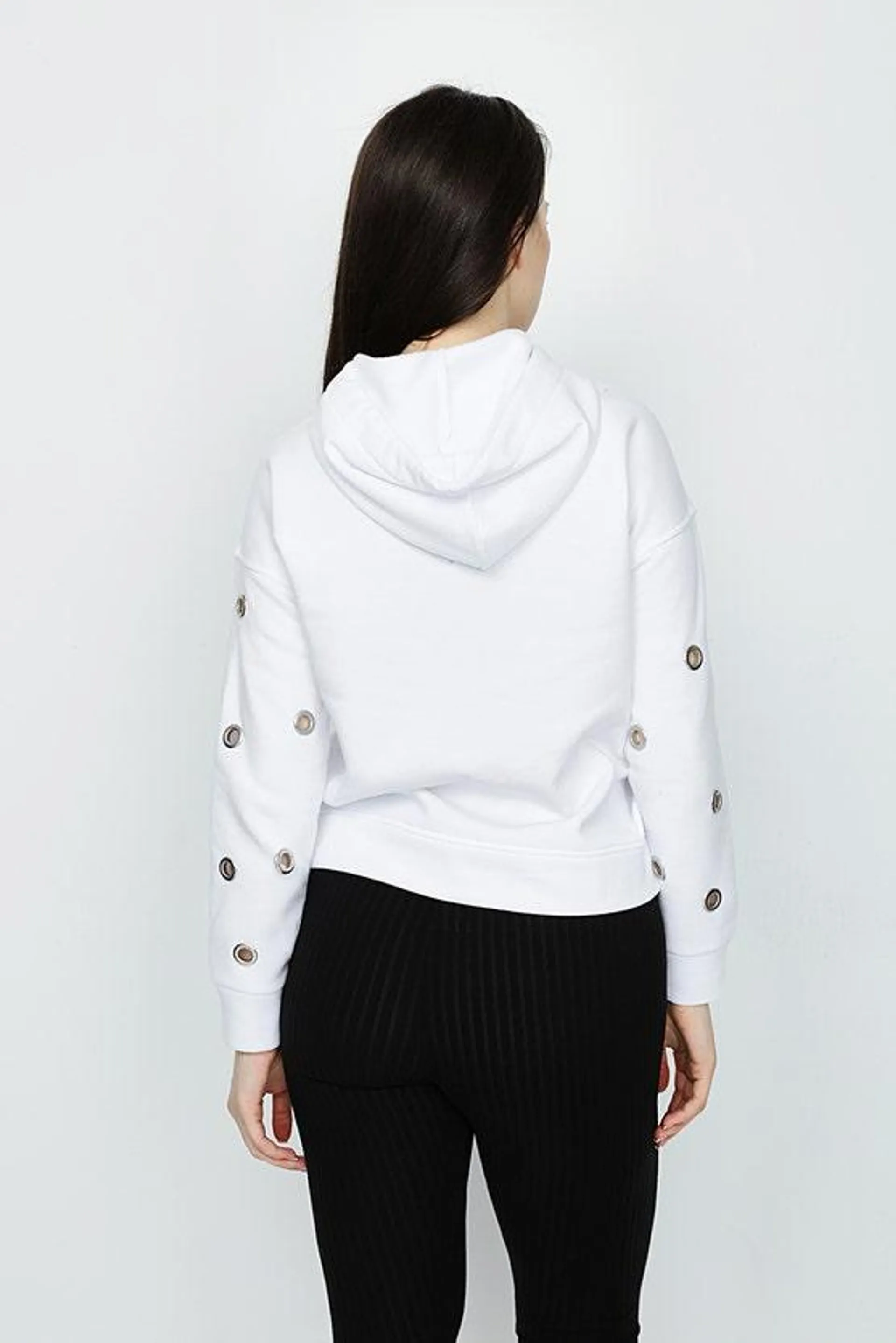 OPTIC WHITE SCATTERED EYELET HOODIE