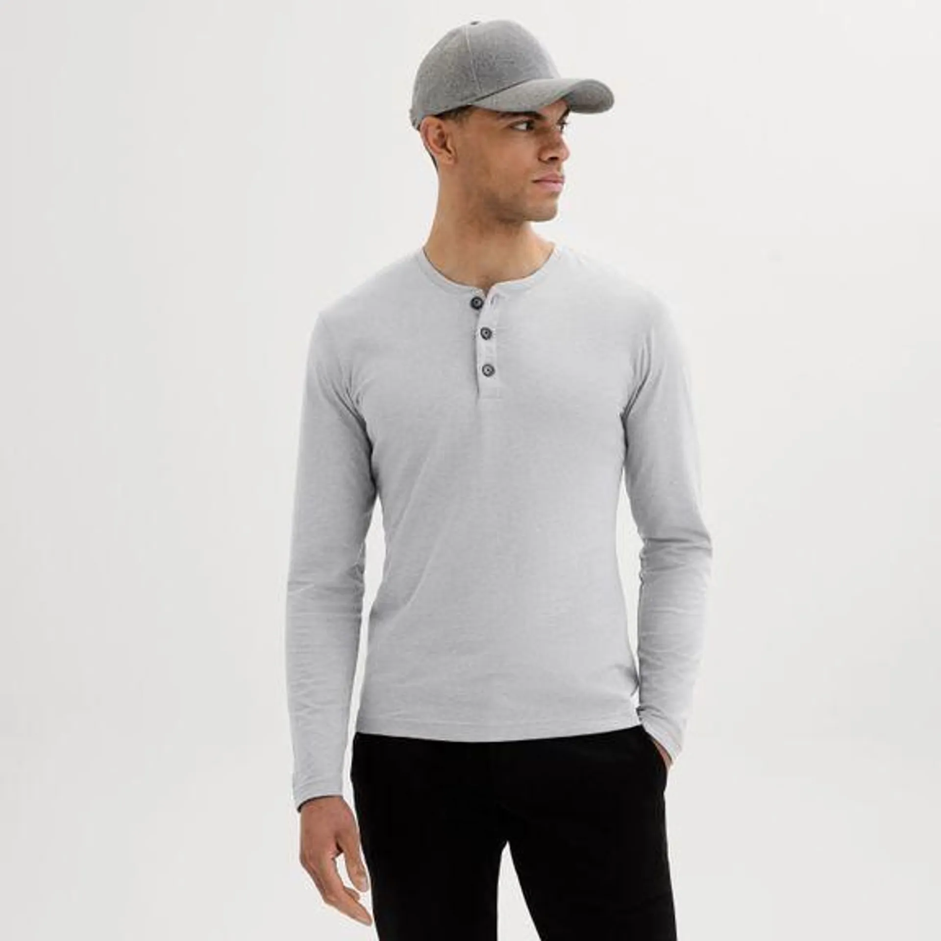 Light grey melange Henley shirt