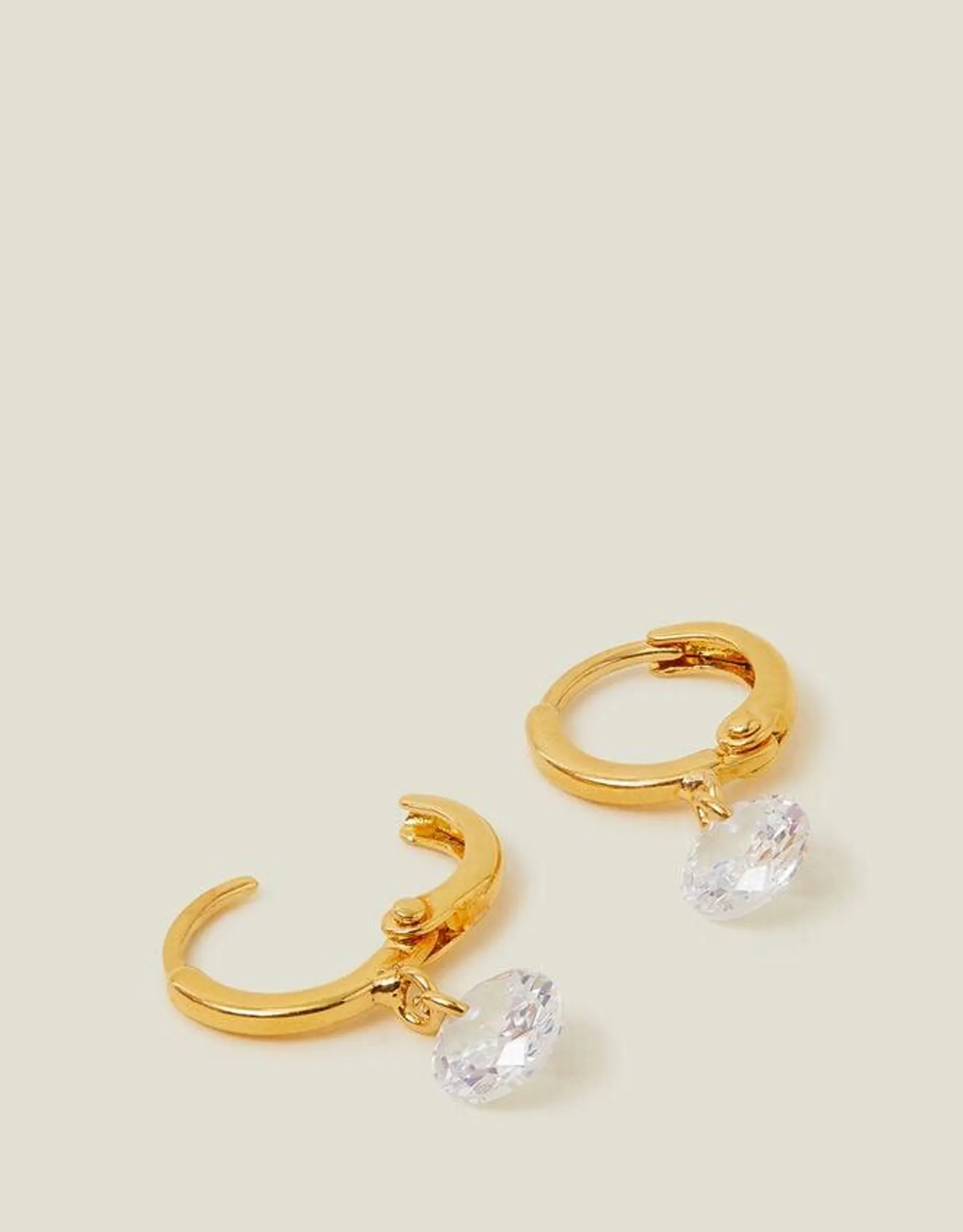 14ct Gold-Plated Crystal Charm Huggie Hoops