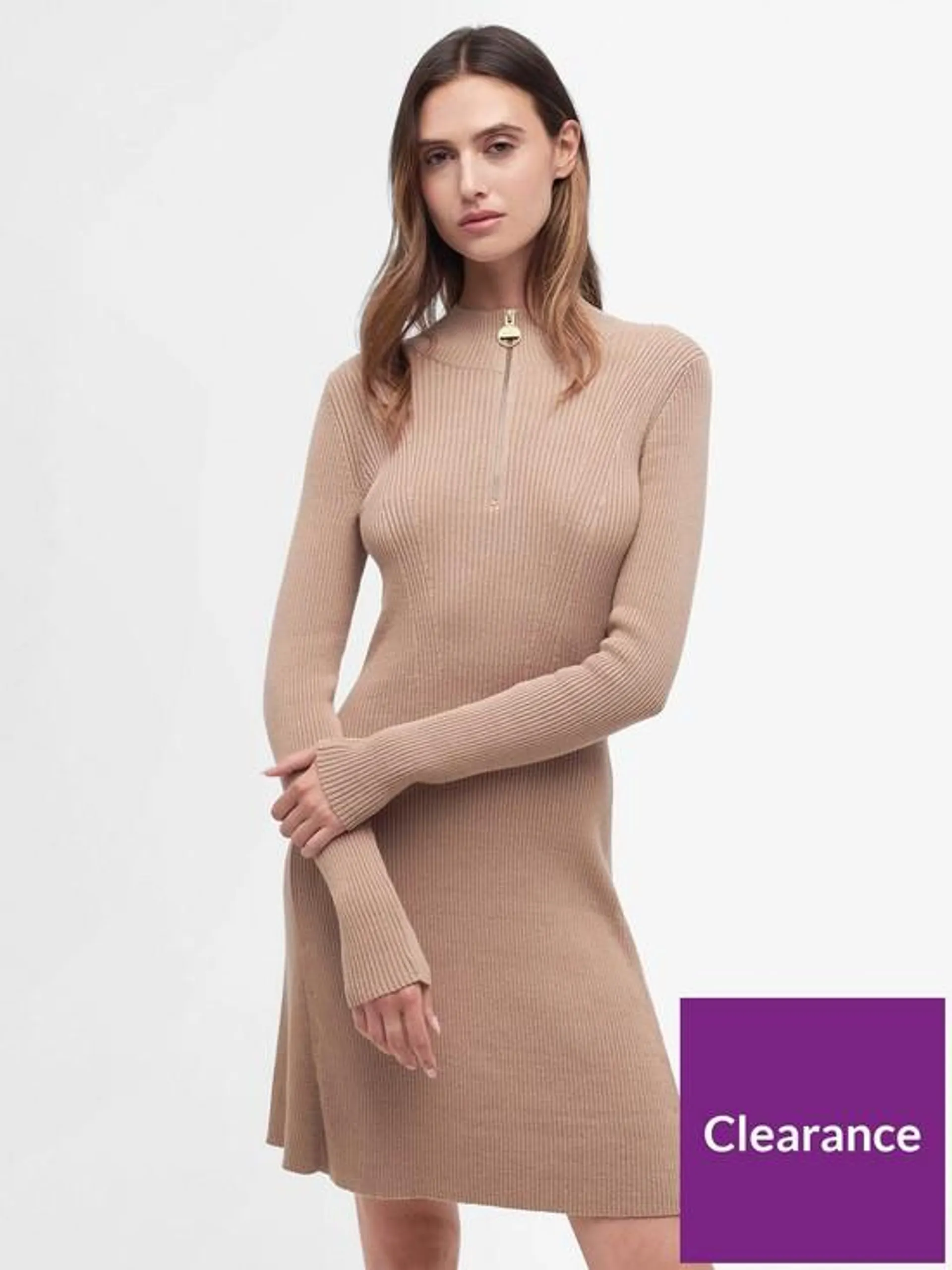 Solar Half Zip Long Sleeve Knitted Dress - Brown