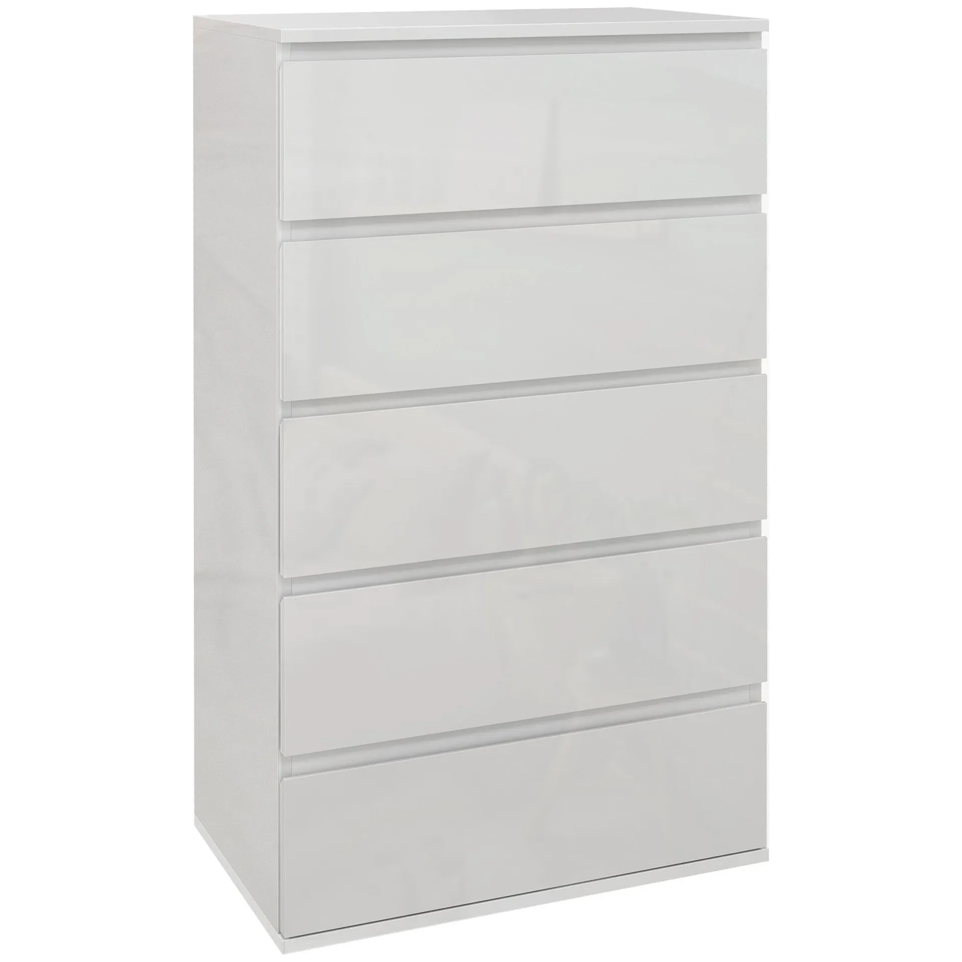 HOMCOM Bedroom Chest of Drawers, High Gloss 5 Drawers Dresser, Drawer Unit