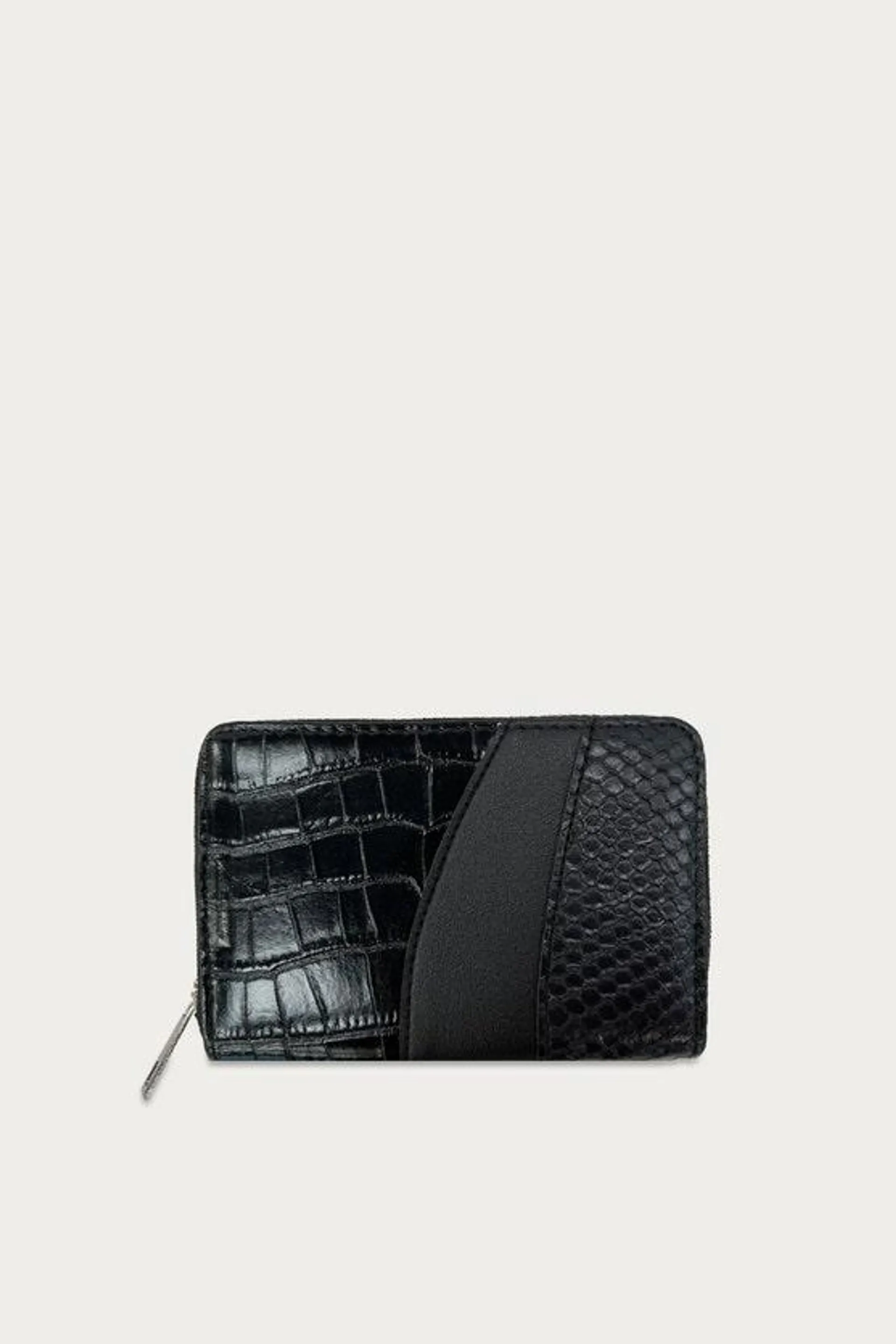 Black Small Mock Croc Mix Panel Purse