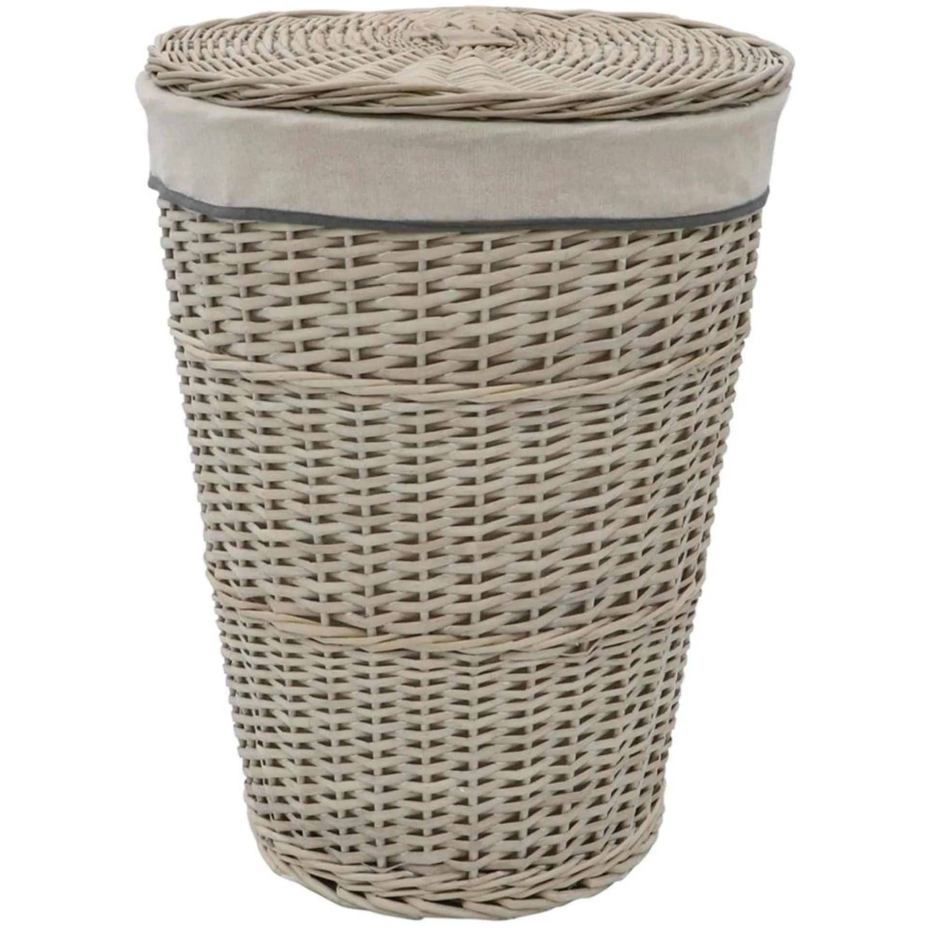 JVL Arianna Grey Round Tapered Willow Linen Laundry Basket 65L