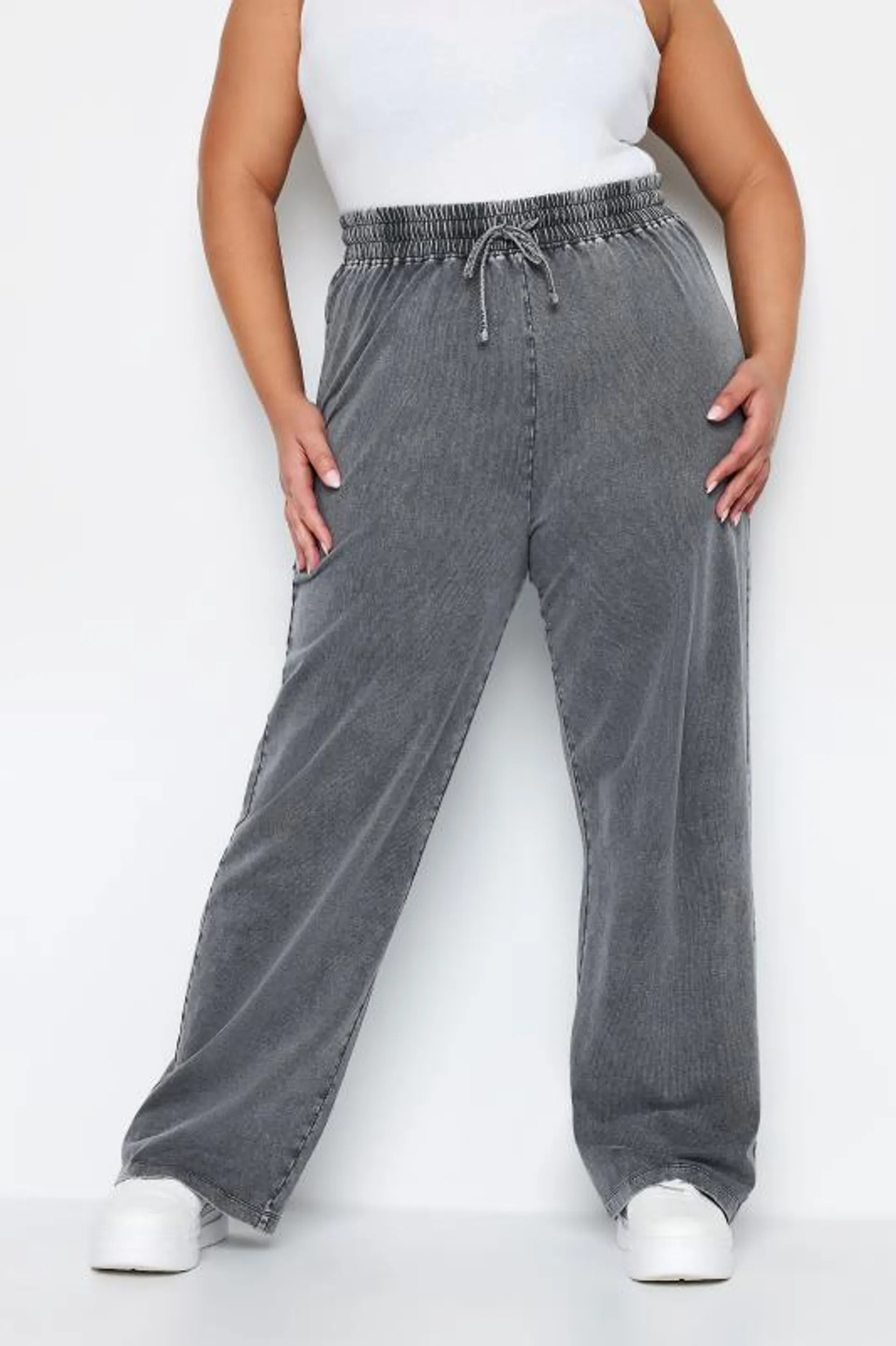 LIMITED COLLECTION Curve Grey Acid Wash Wide Leg Joggers