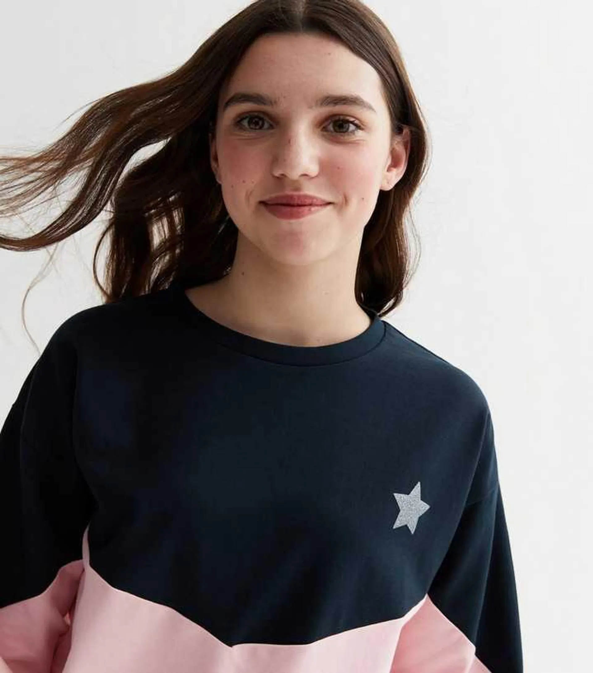 Name It Coral Colour Block Glitter Star Logo Sweatshirt