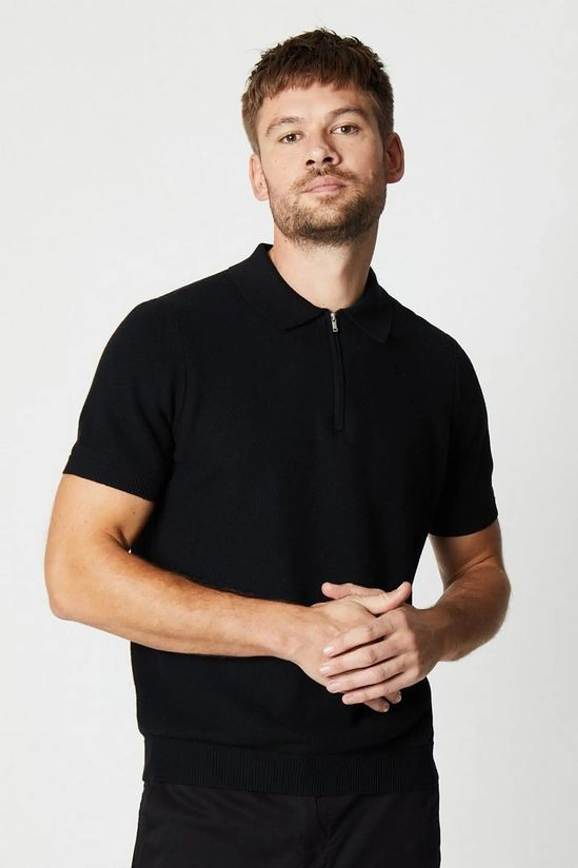 Texture Zip Knitted Polo