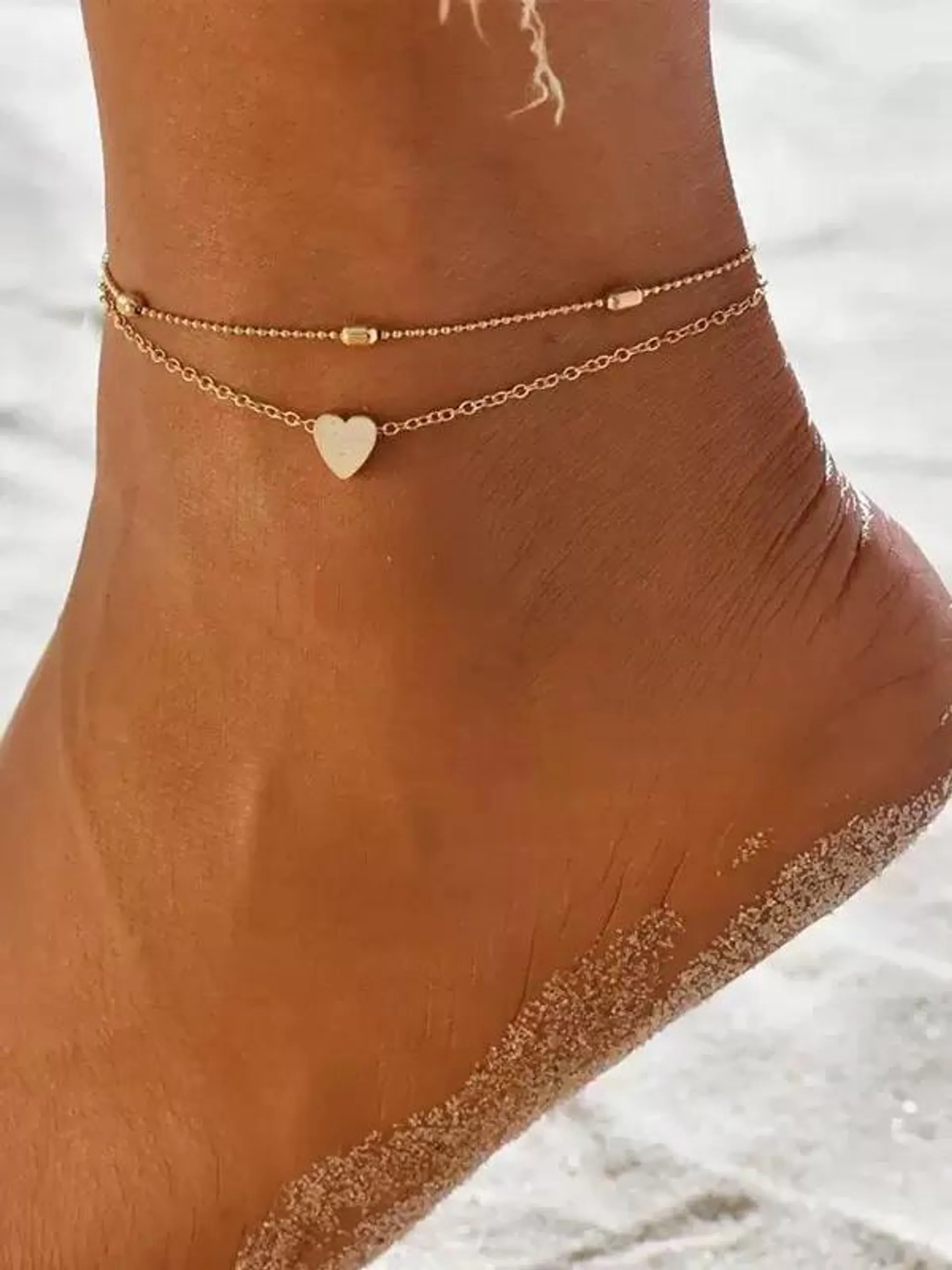 Anklet Layered Heart Beaded Loop Link Bikinis Ankle Bracelet