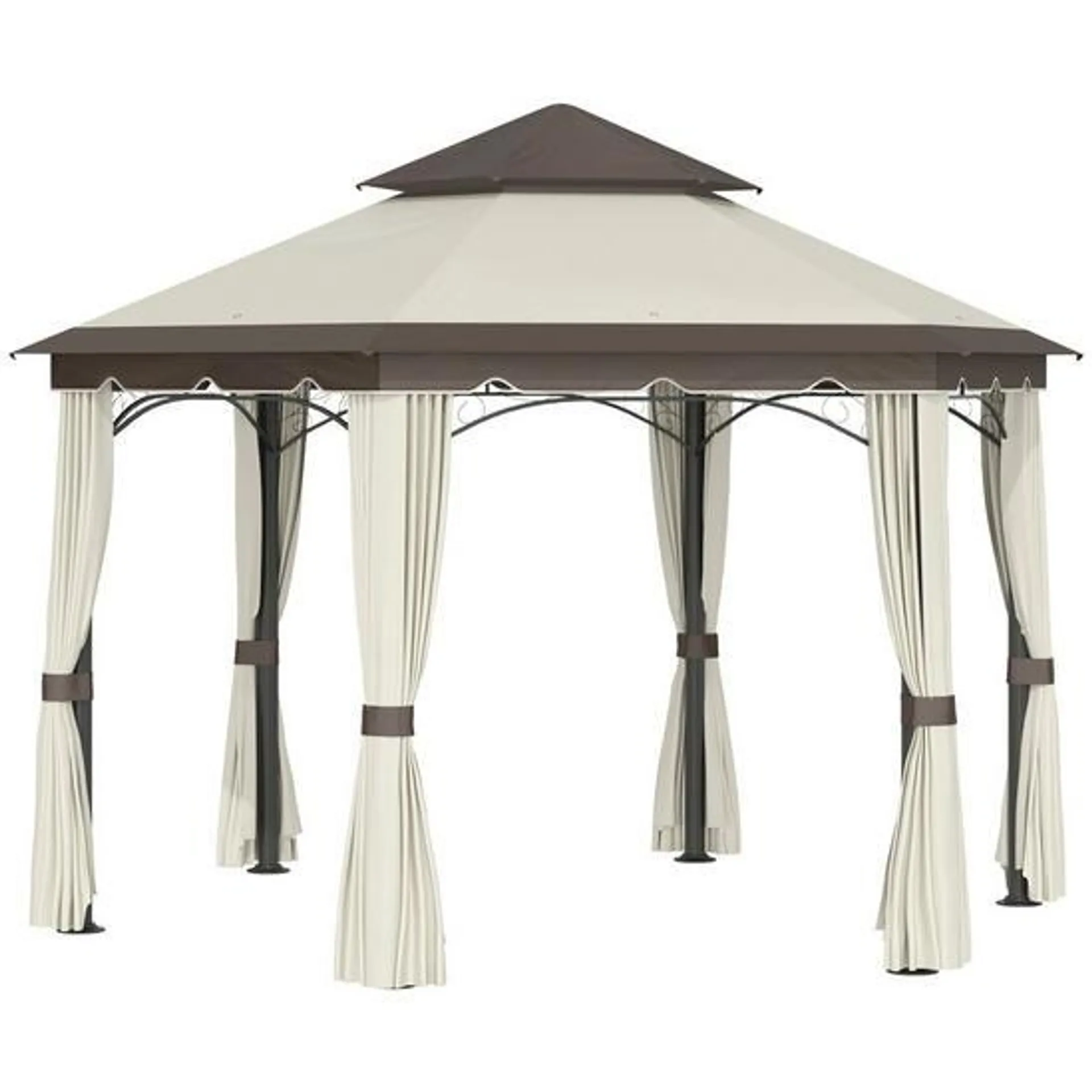 3.4m Steel Gazebo Pavillion for Outdoor with Curtains and 2 Tier Roof