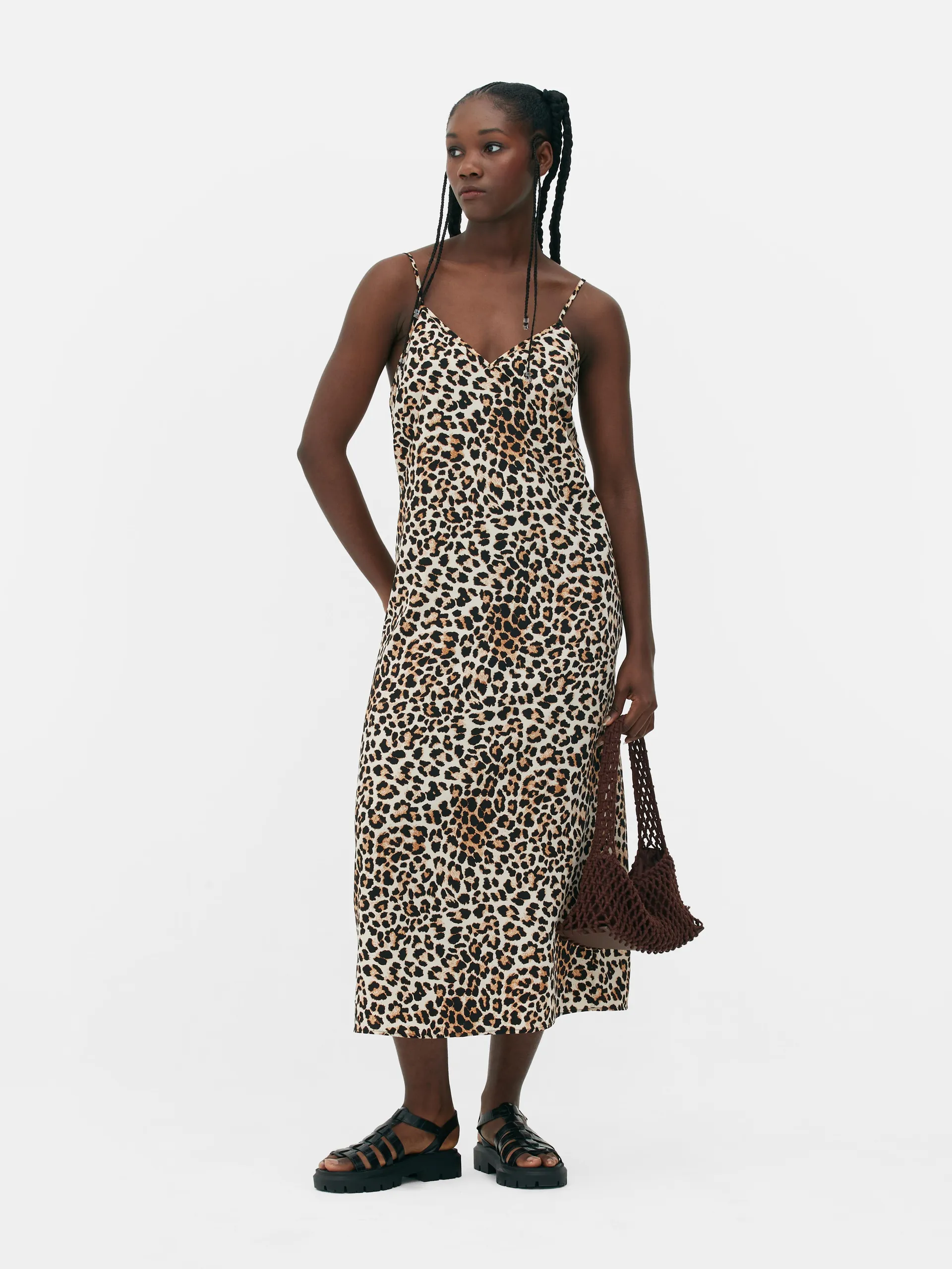 Leopard Print Midi Slip Dress