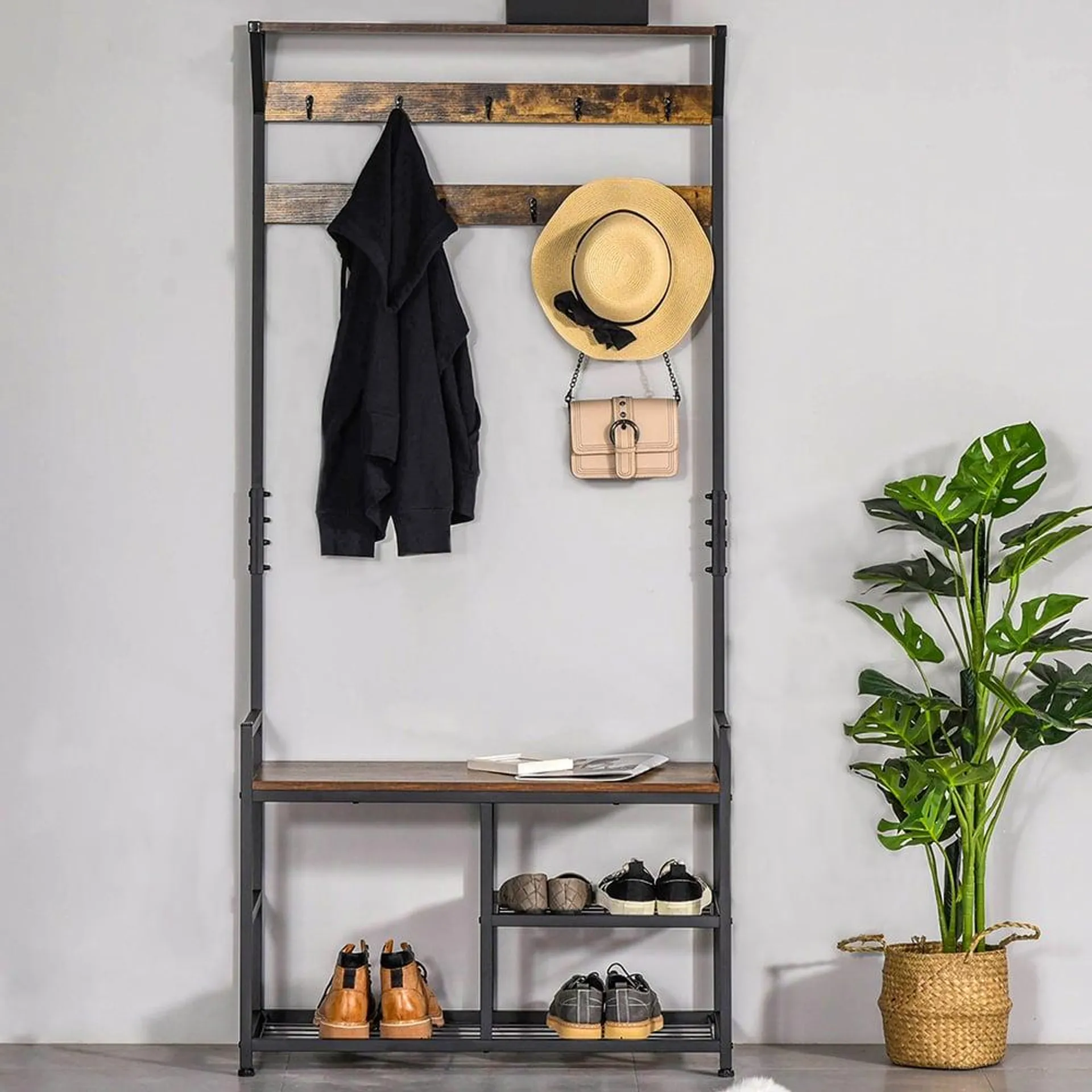 Portland Brown and Black 9 Hook Coat Rack