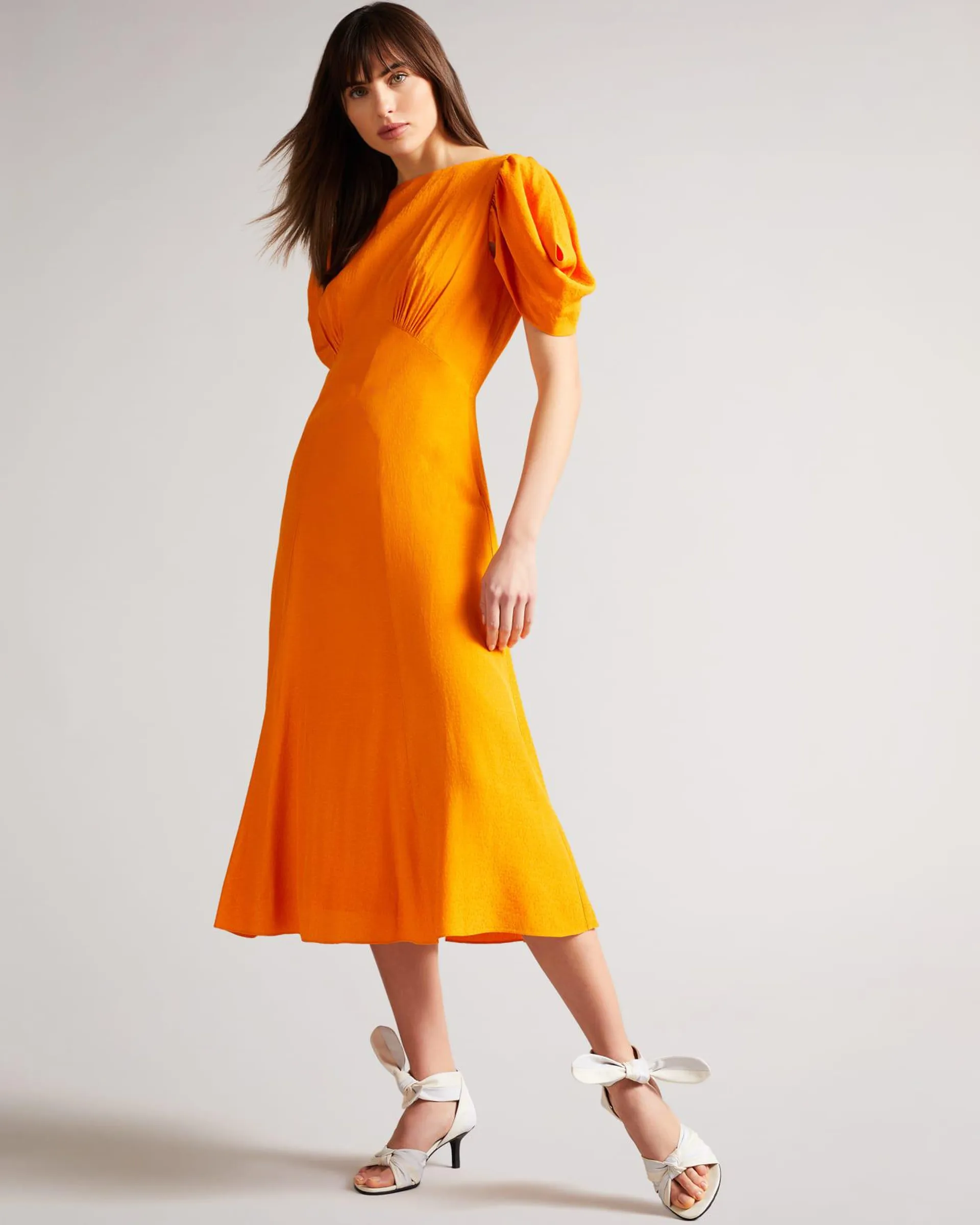 Tulipi Dark Orange Panelled Midi Tea Dress