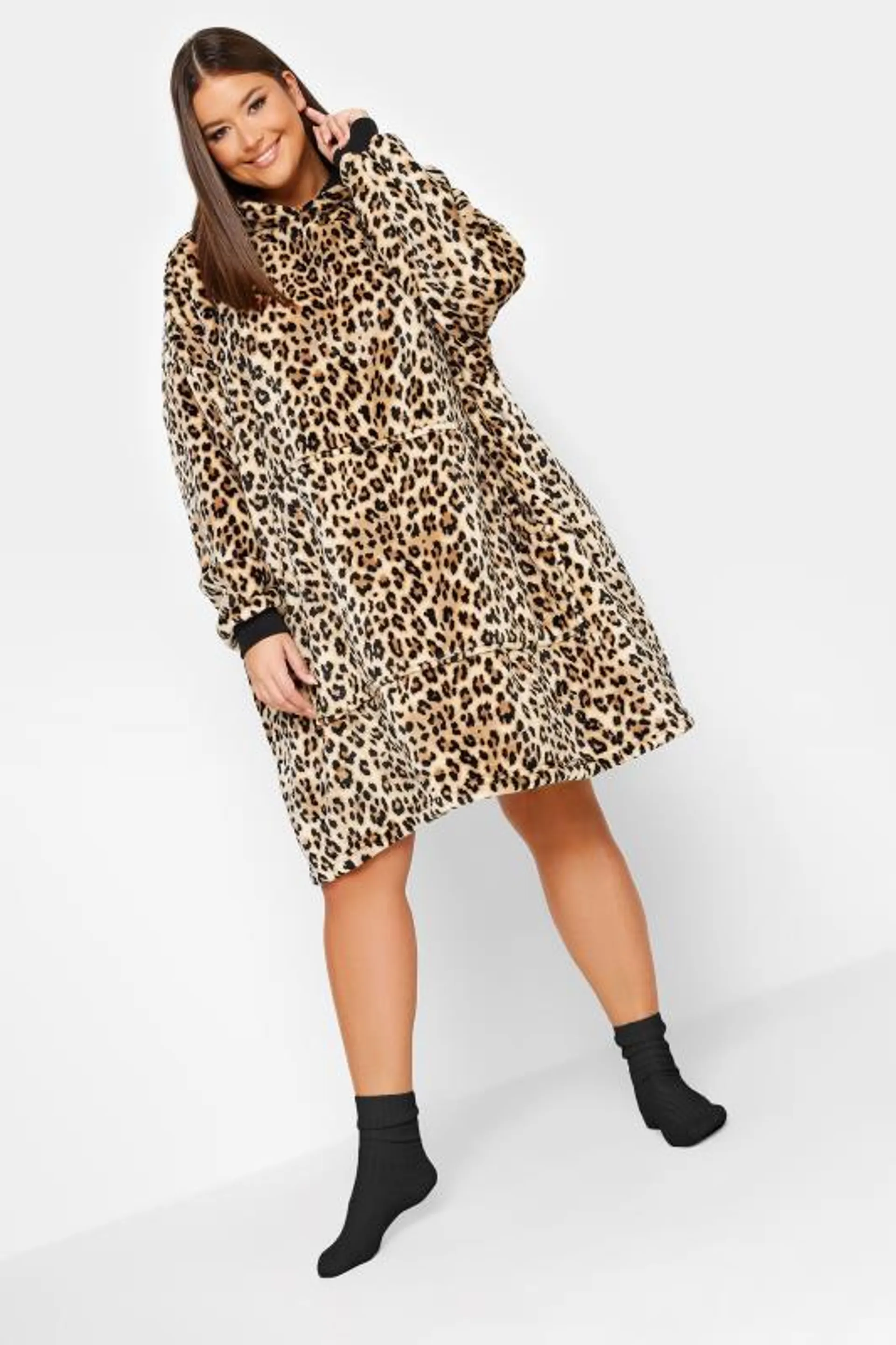 YOURS Curve Brown Leopard Print Snuggle Hoodie