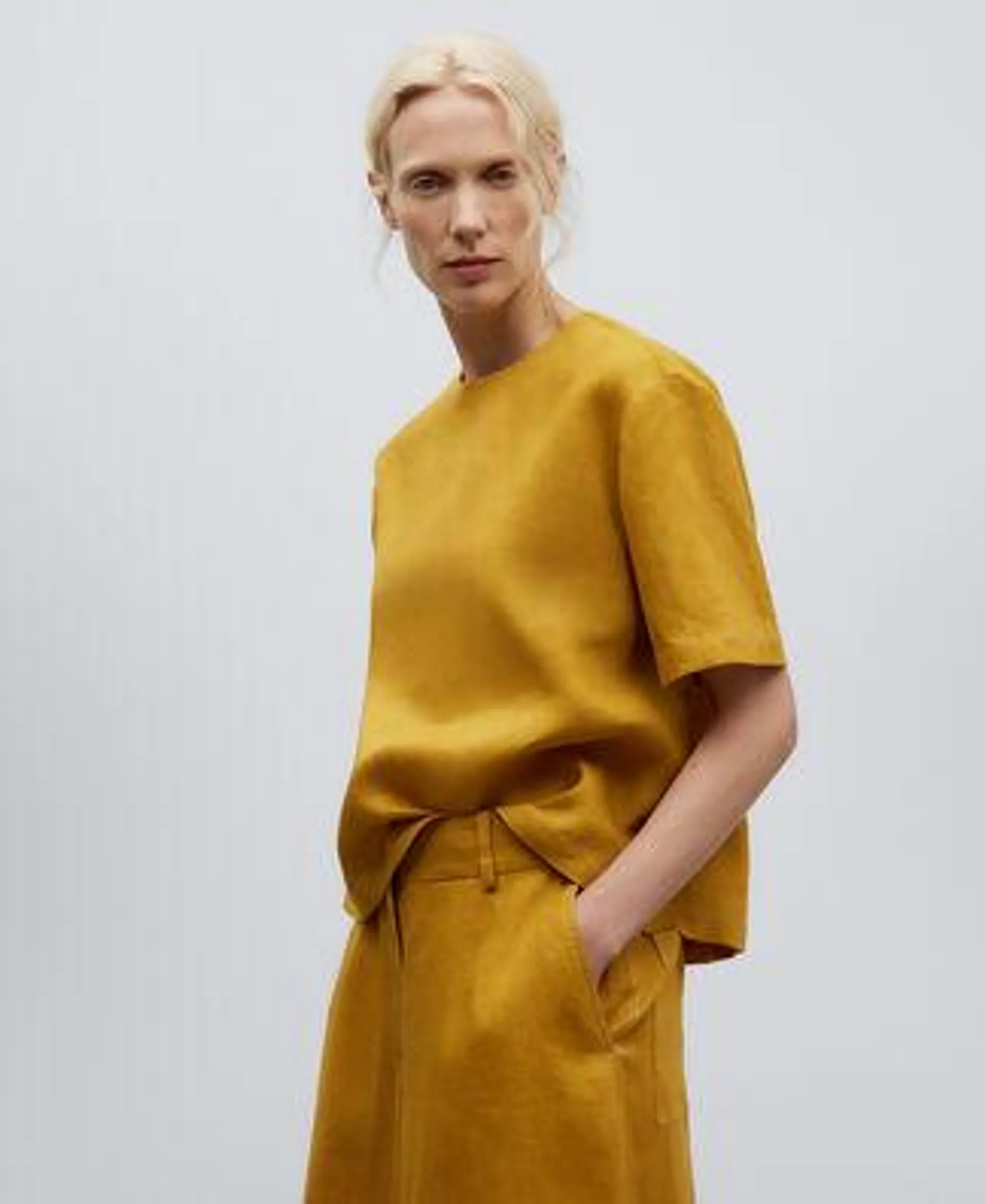 Mustard European linen top woman