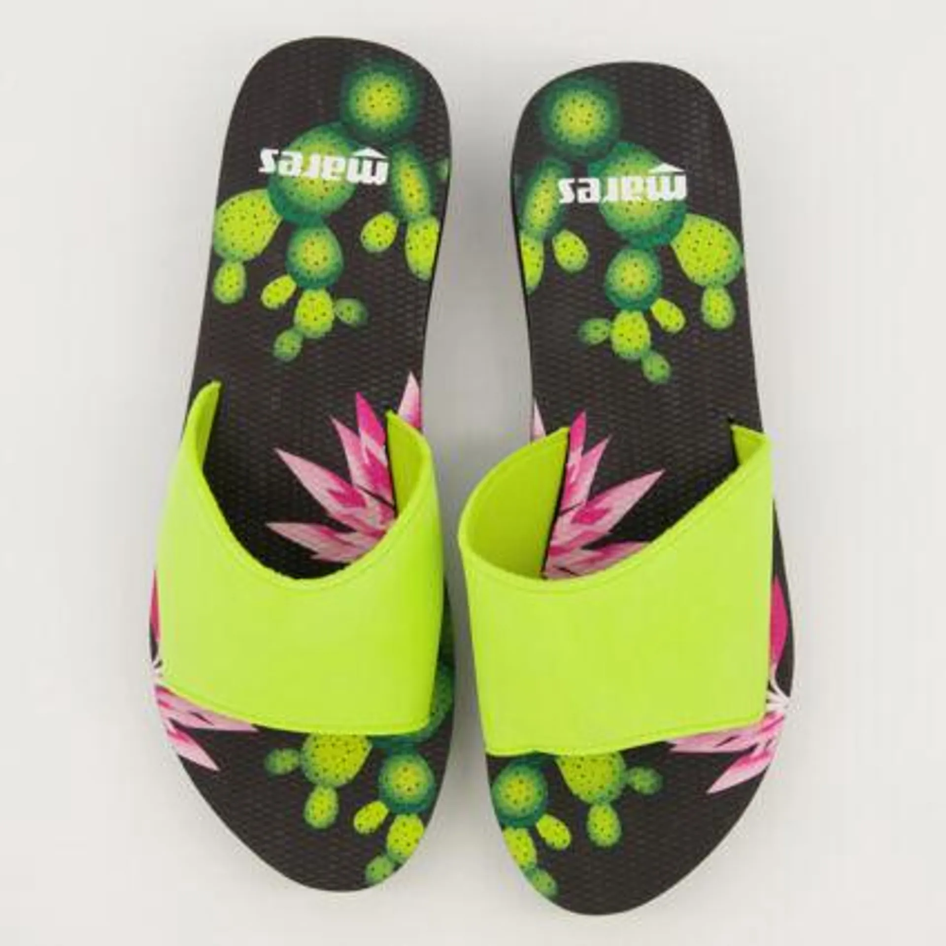 Black & Lime Cactus Footbed Flat Sandals