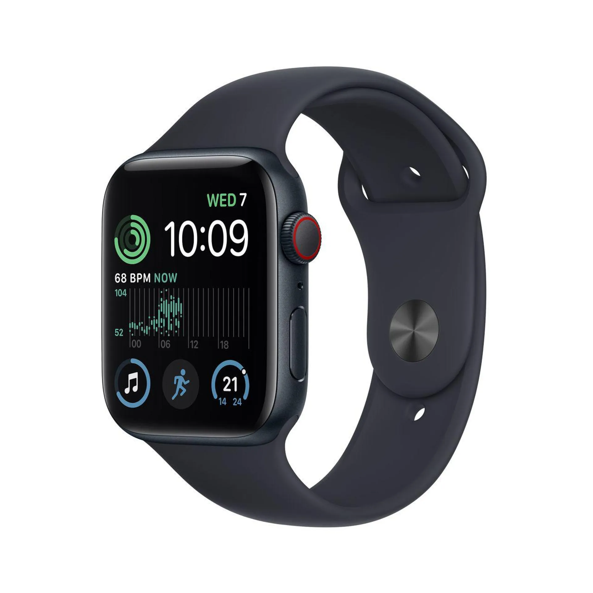 Apple Watch SE, 44mm, GPS + Cellular [2022] - Midnight Aluminium Case with Midnight Sport Band - Regular