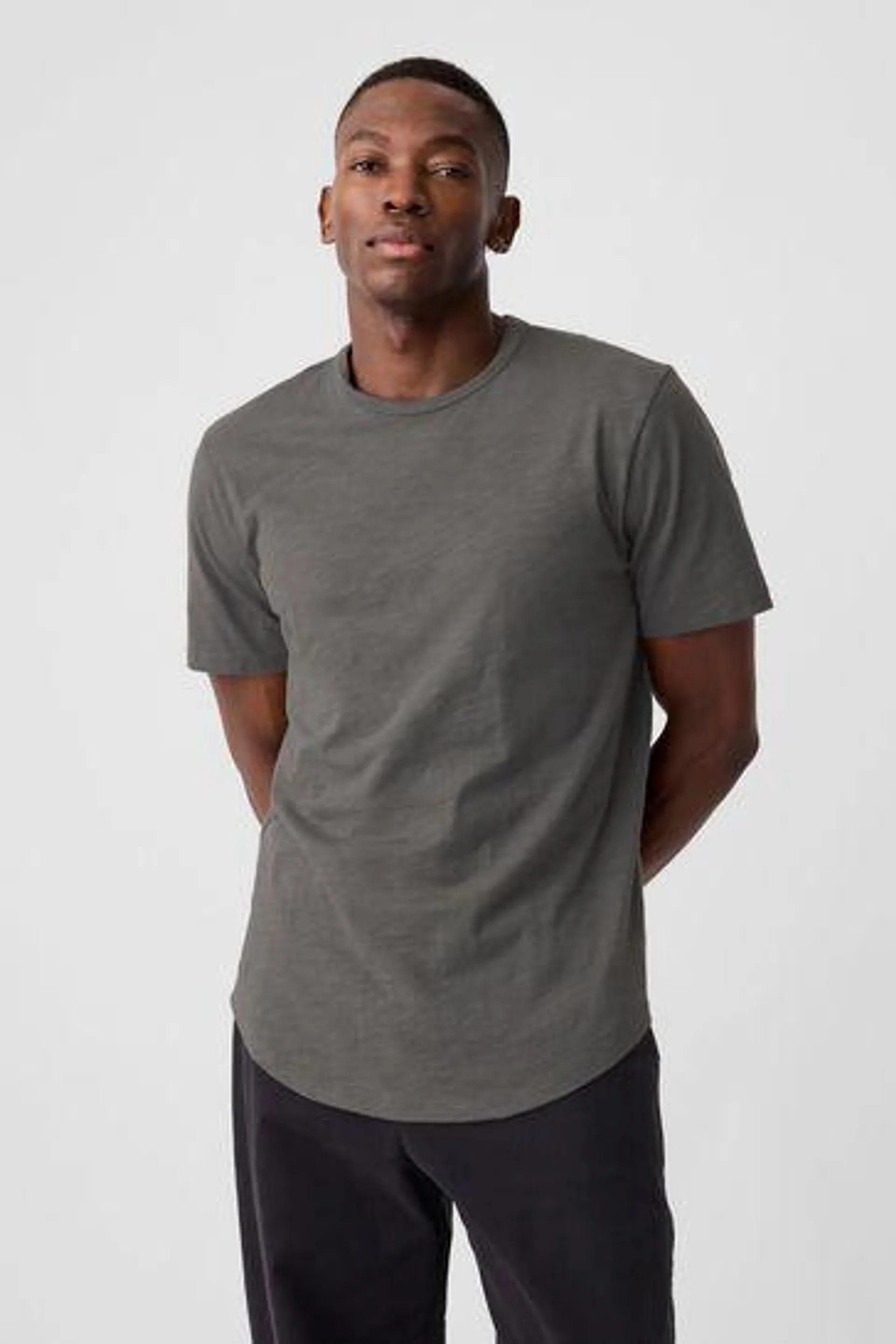 Cotton Short Sleeve Curved Hem T-Shirt