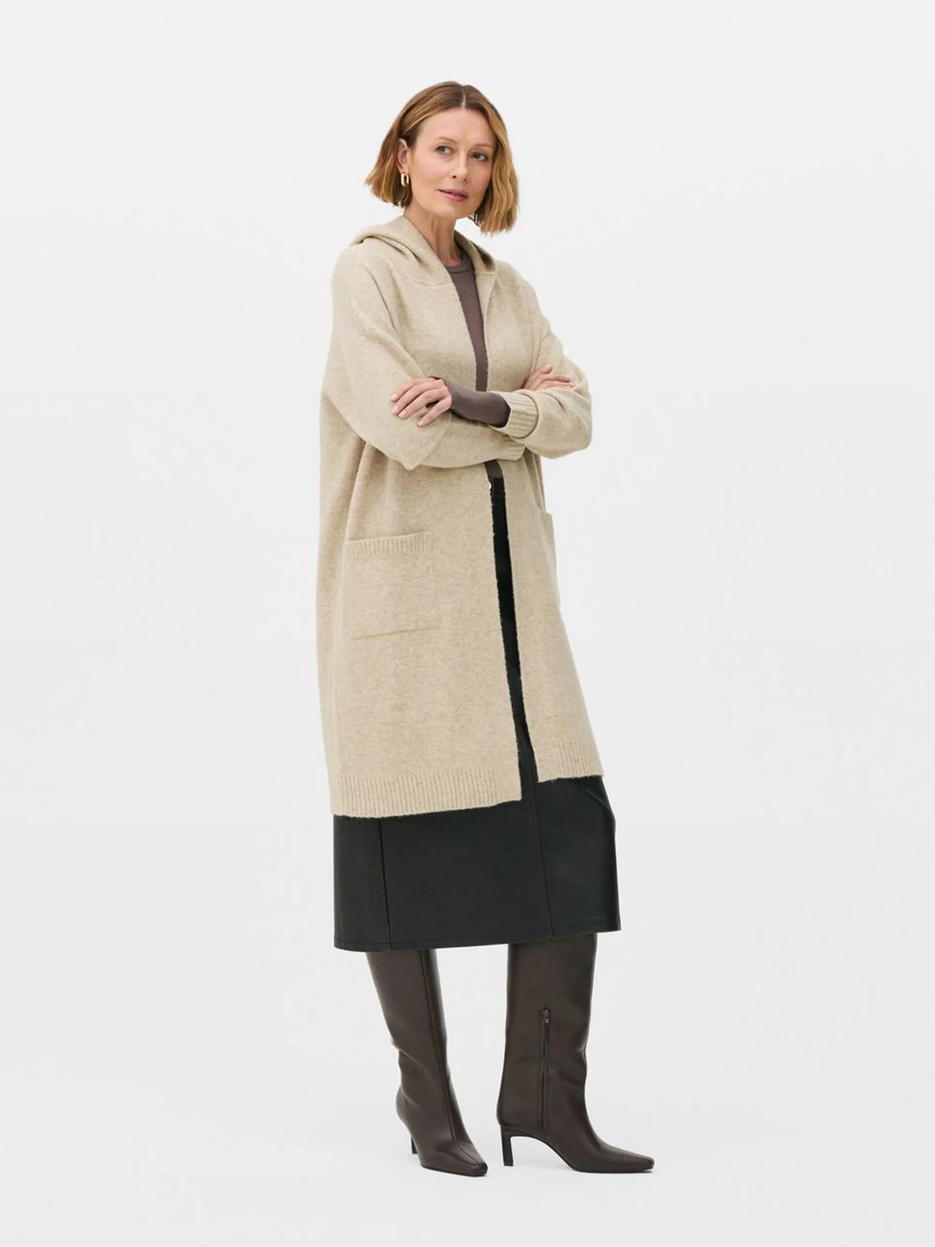 Hooded Midi-Length Cardigan