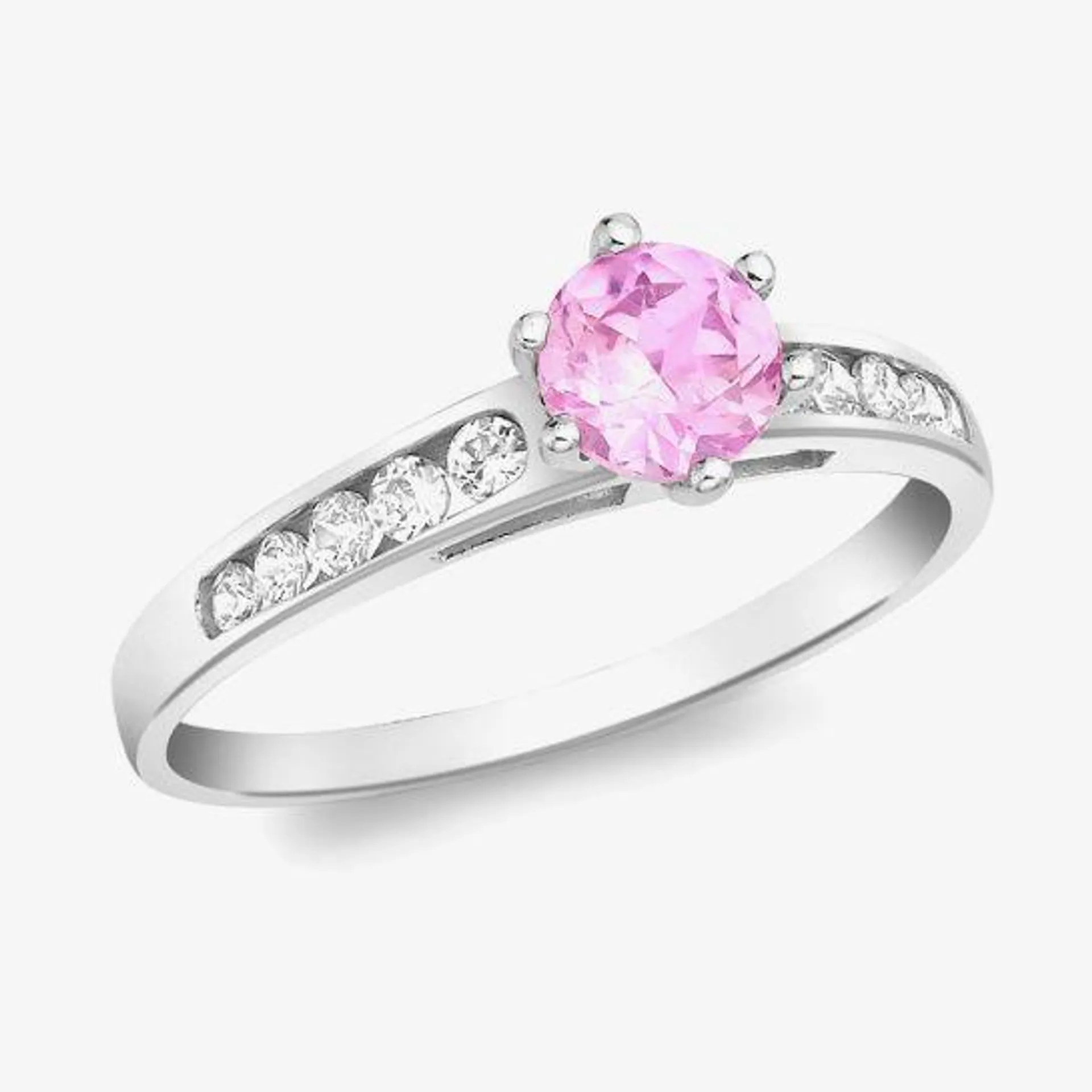 9ct White Gold Pink and White Crystal-Set Solitaire Ring 5.84.7371