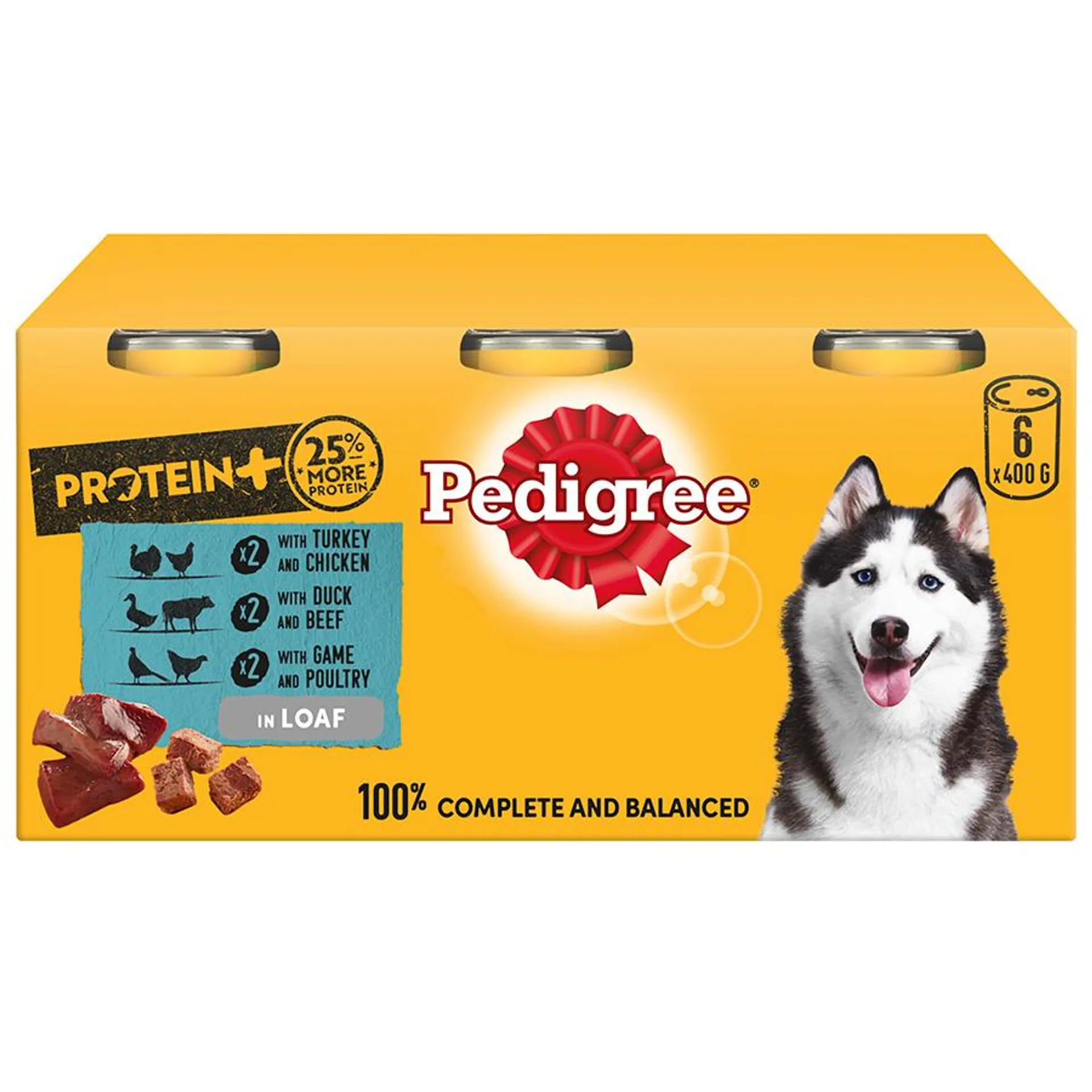 Pedigree Protein Plus Wet Adult Dog Food Mixed Selection In Loaf 6x400g