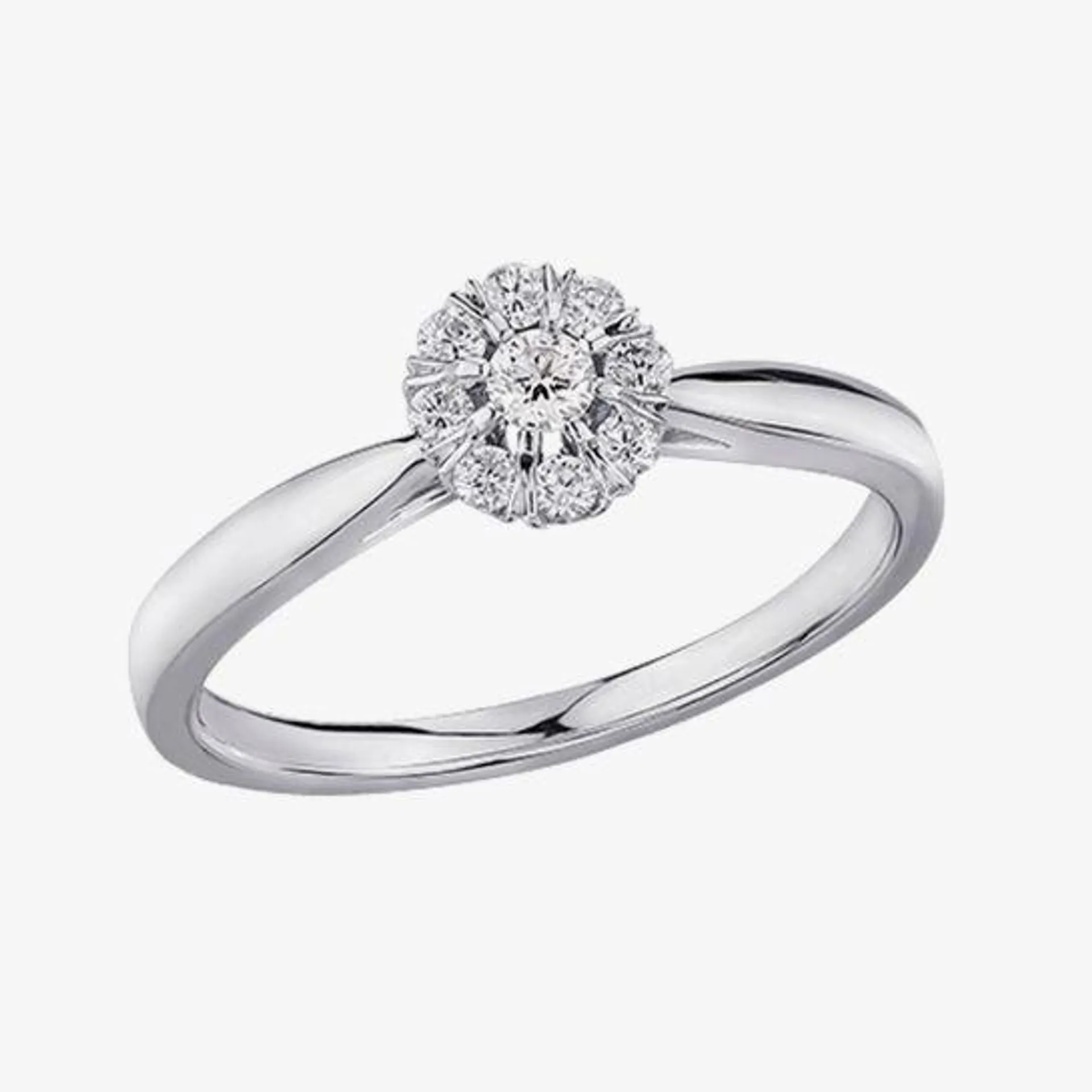 9ct White Gold 0.18ct Tension-set Diamond Flower Cluster Ring 3840WG/18-10