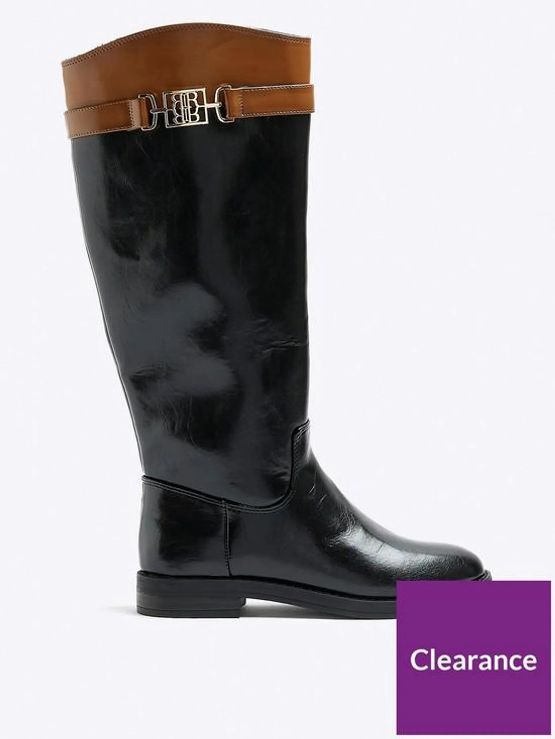 Logo Strap Knee High Boot - Black