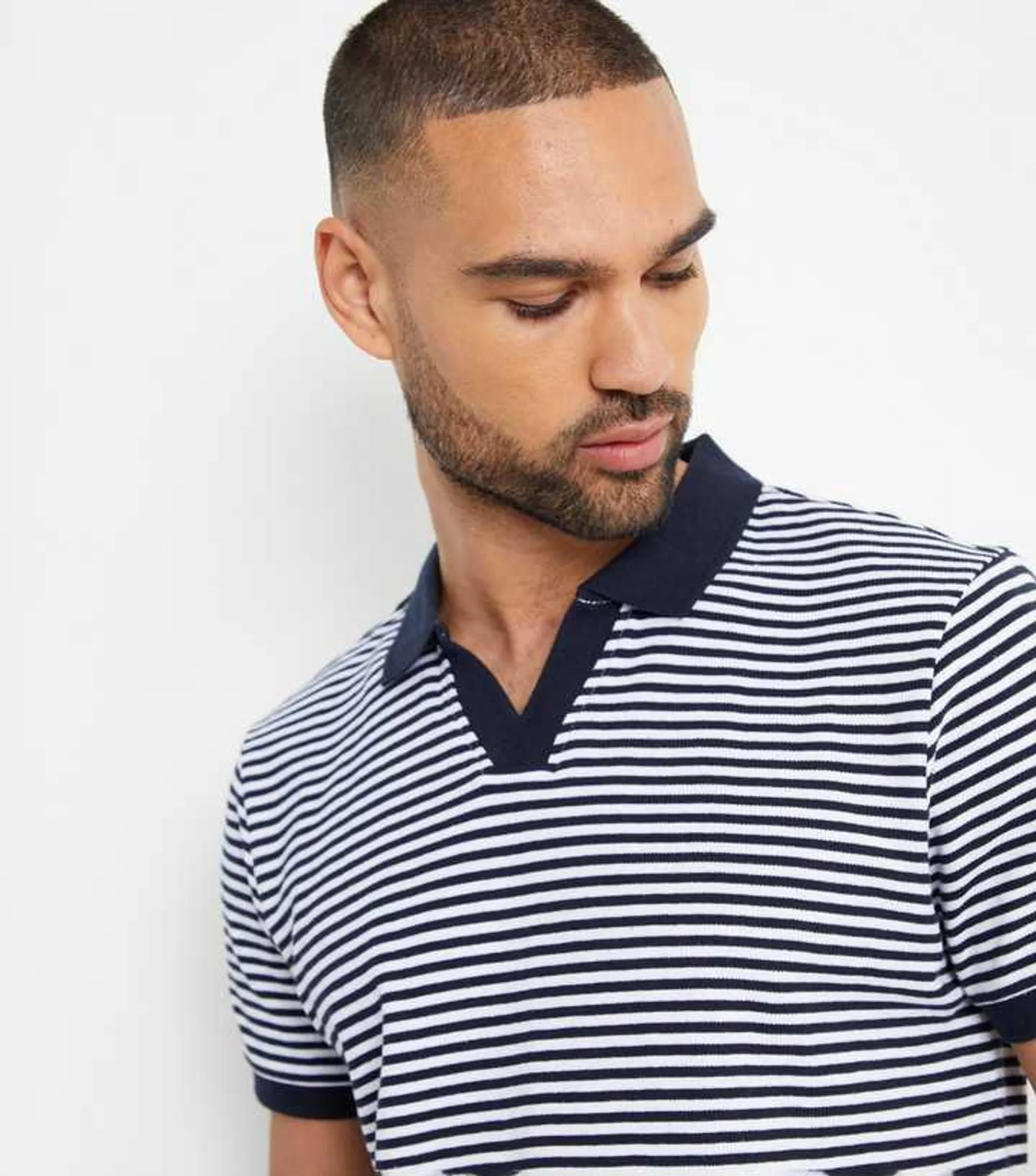 Threadbare Navy Stripe Logo Polo Shirt