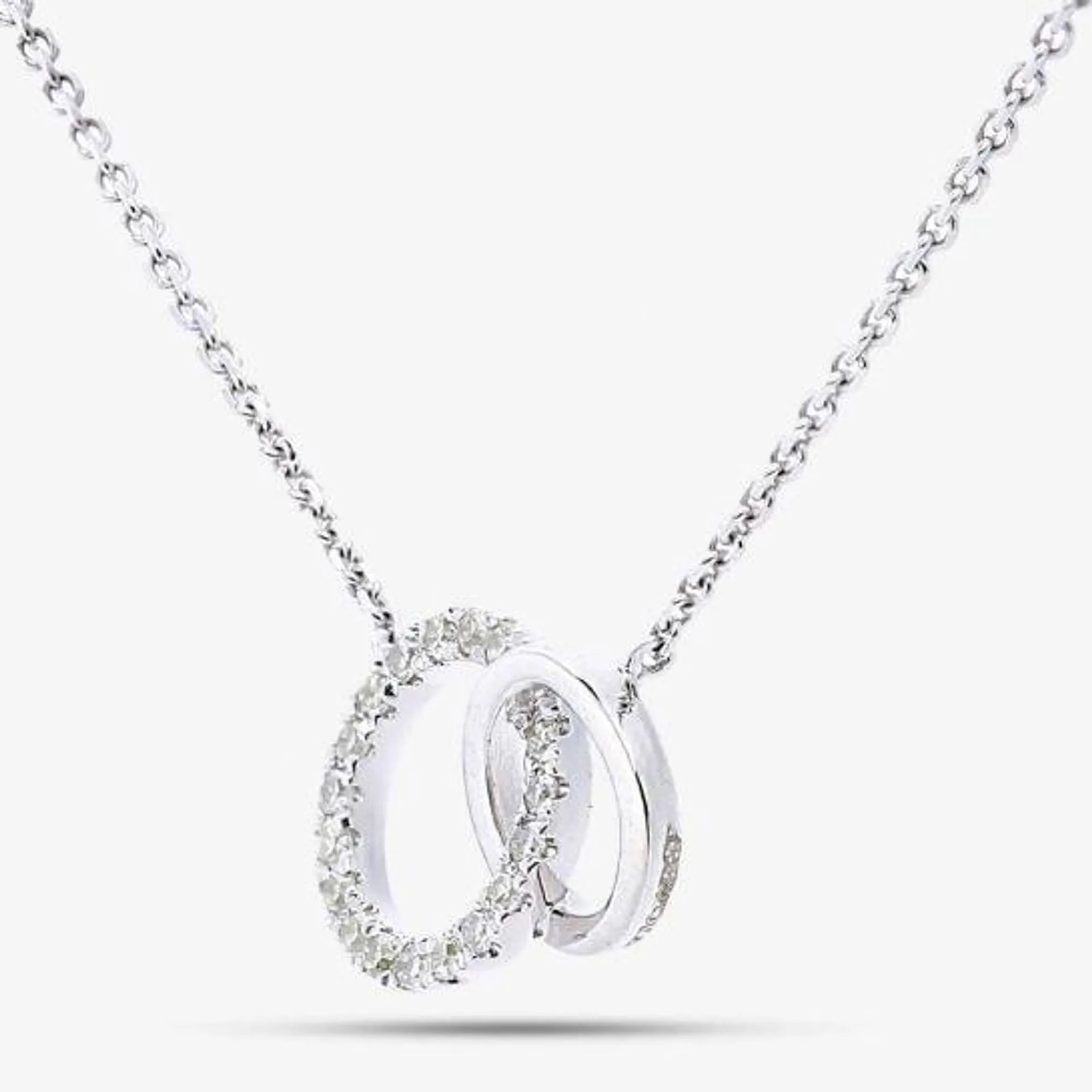 9ct White Gold Diamond Link Circle Pendant Necklace PNE20029W