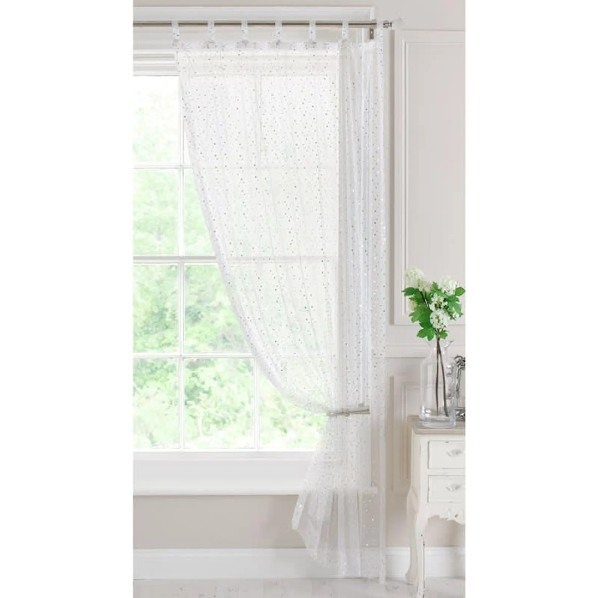 Popsicle Tab Top Voile Curtain 138 x 222cm - White w/ Spots