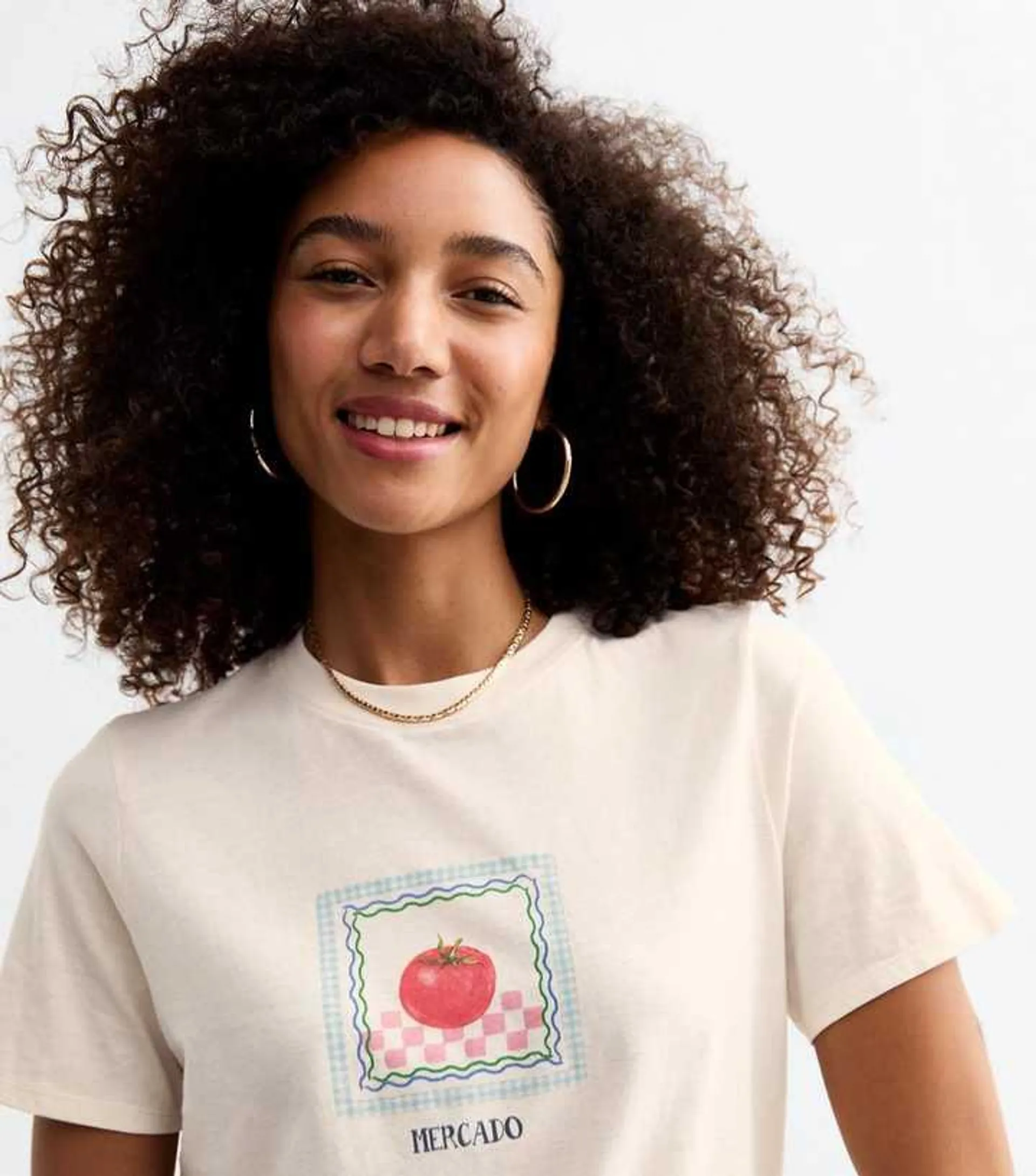 White Cotton Tomato Print T-Shirt