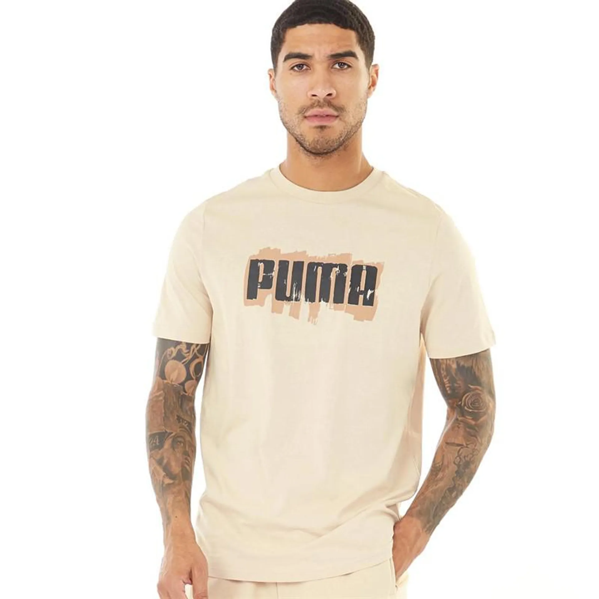 Puma Mens Graphics Puma Wording T-Shirt Granola
