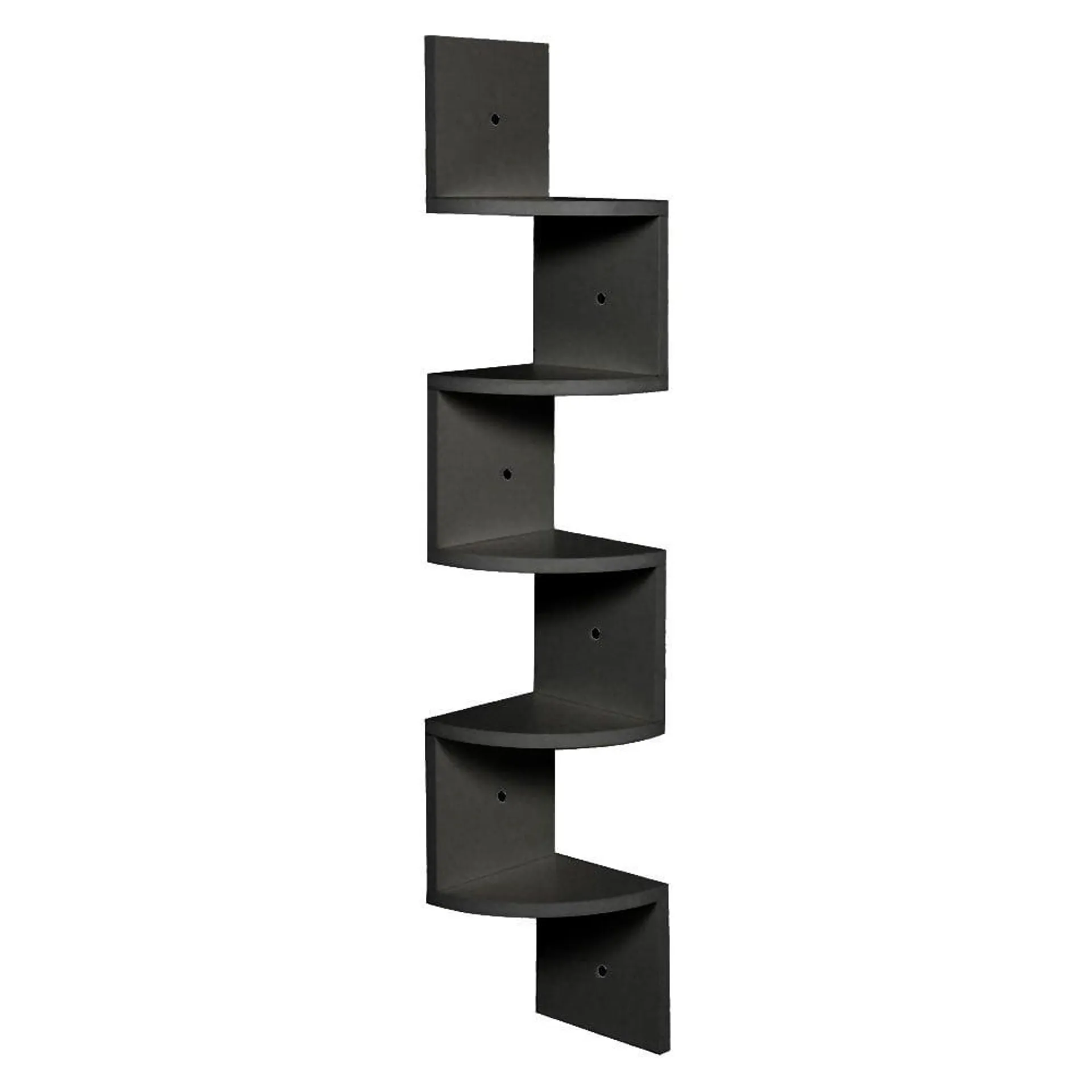 Living and Home 5 Tier Black Wooden Zigzag Floating Corner Shelves