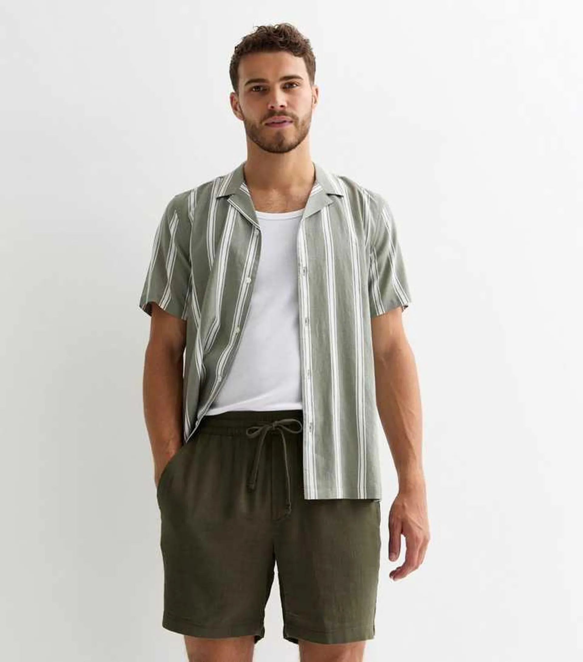 Only & Sons Dark Green Cotton-Linen Shorts