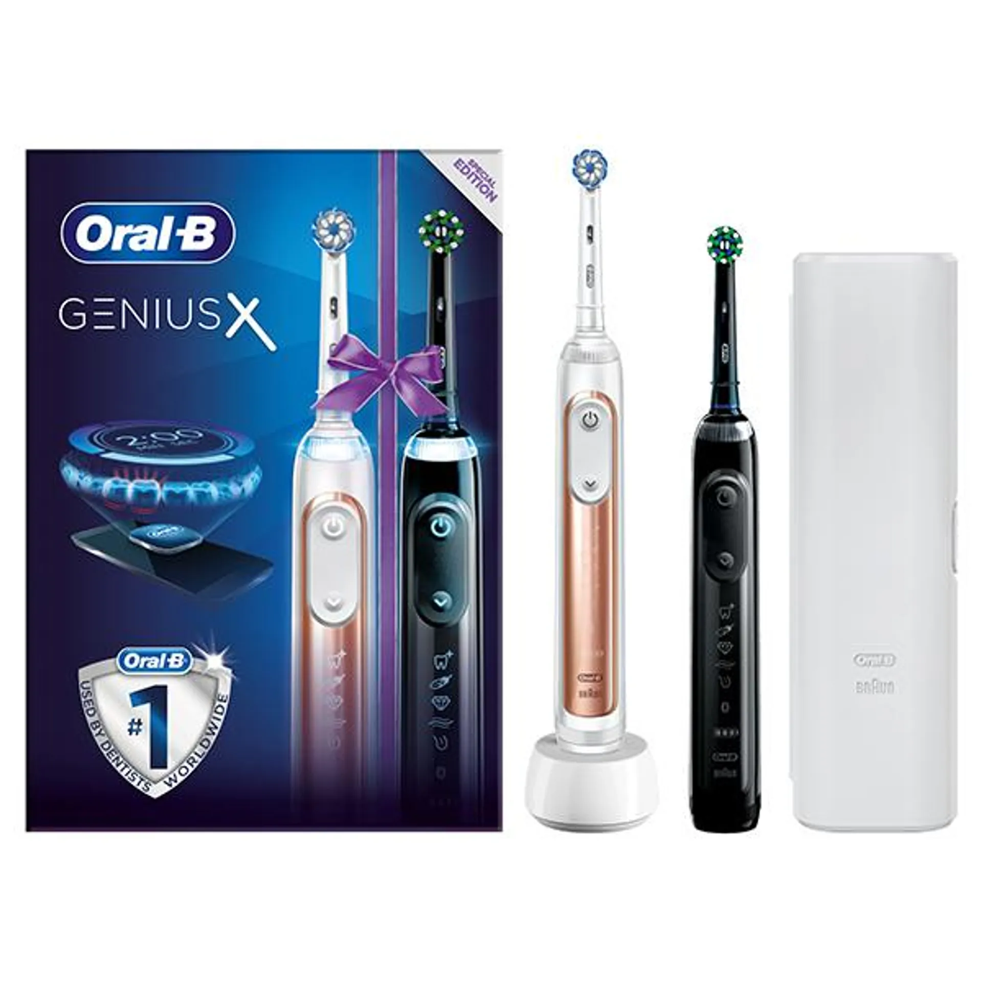 Oral-B Genius X Rose Gold & Black Electric Toothbrush Duo Pack