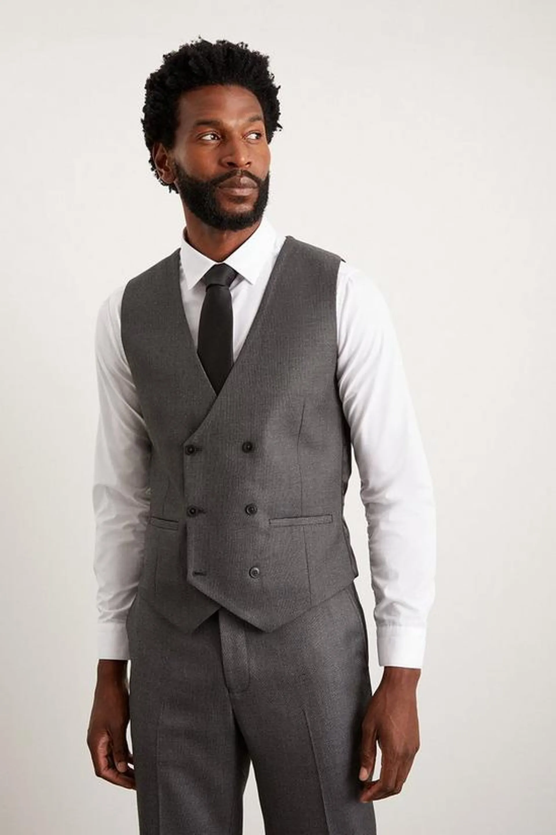 Slim Fit Charcoal Wide Self Stripe Waistcoat