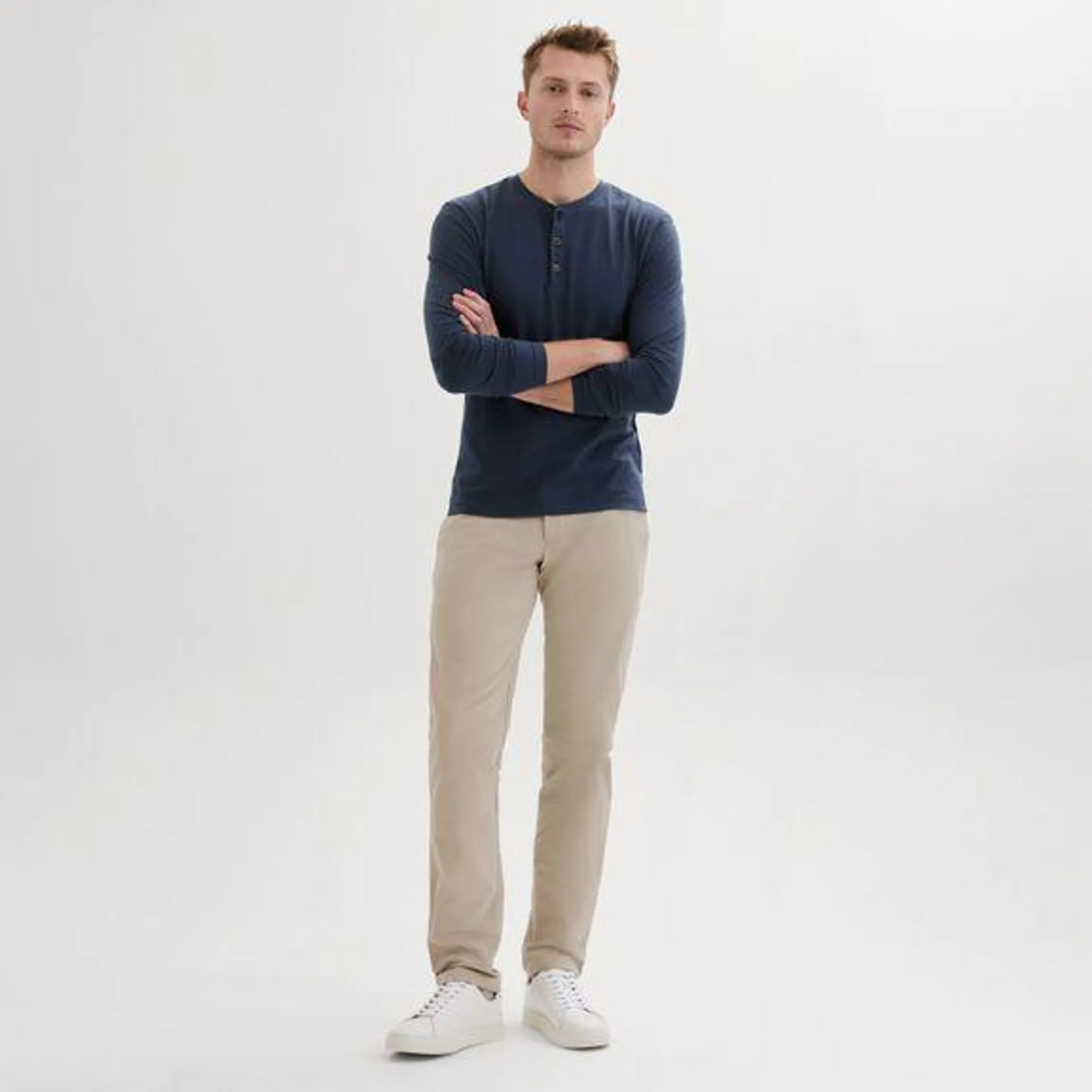 Indigo blue melange Henley shirt