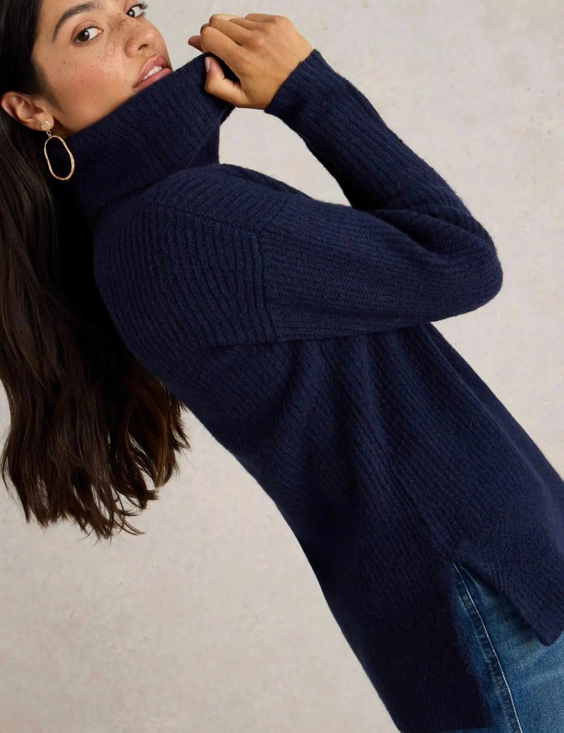 Ribbed Roll Neck Jumper with Wool