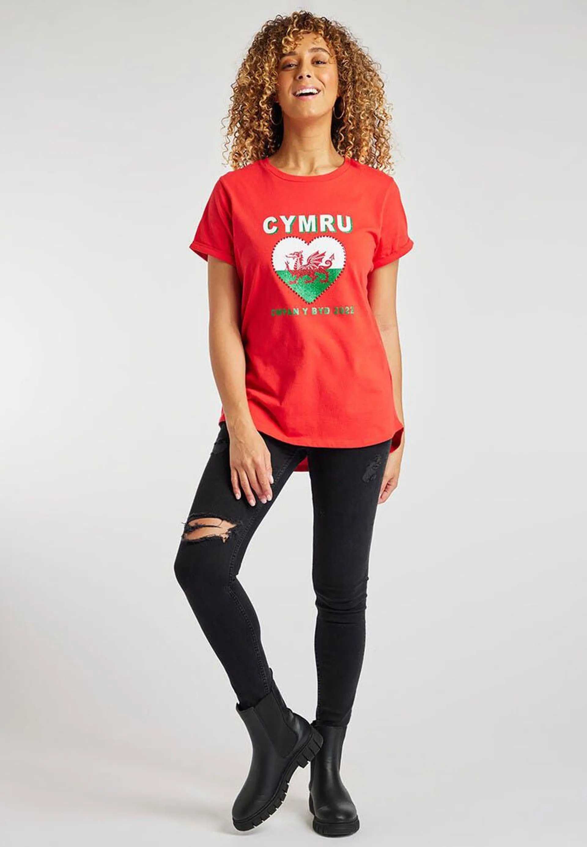 Womens Red Sparkle Wales T-Shirt