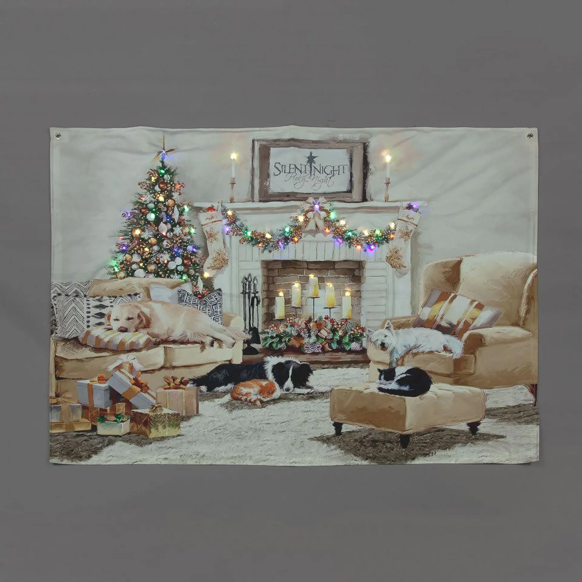 Christmas LED Tapestry with Cats and Dogs (145x100cm)