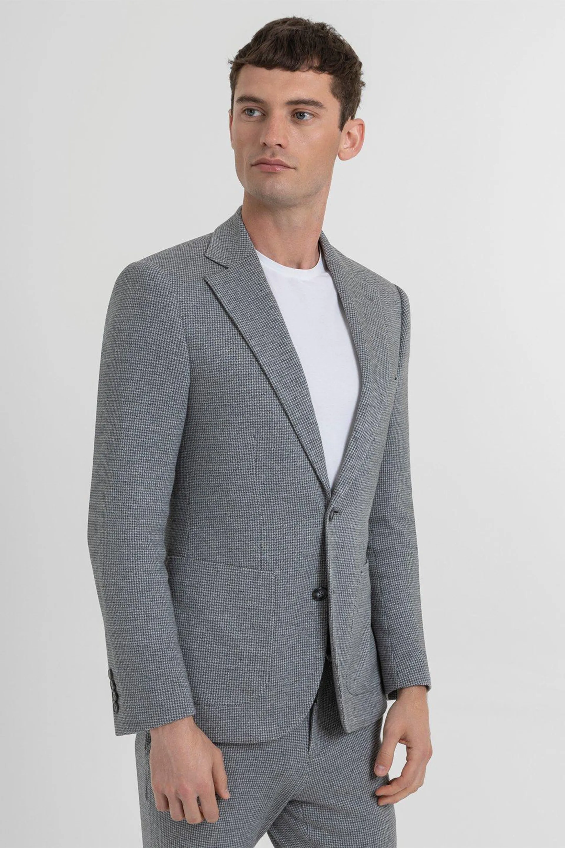 Grey Jersey Houndstooth Two Piece Suit