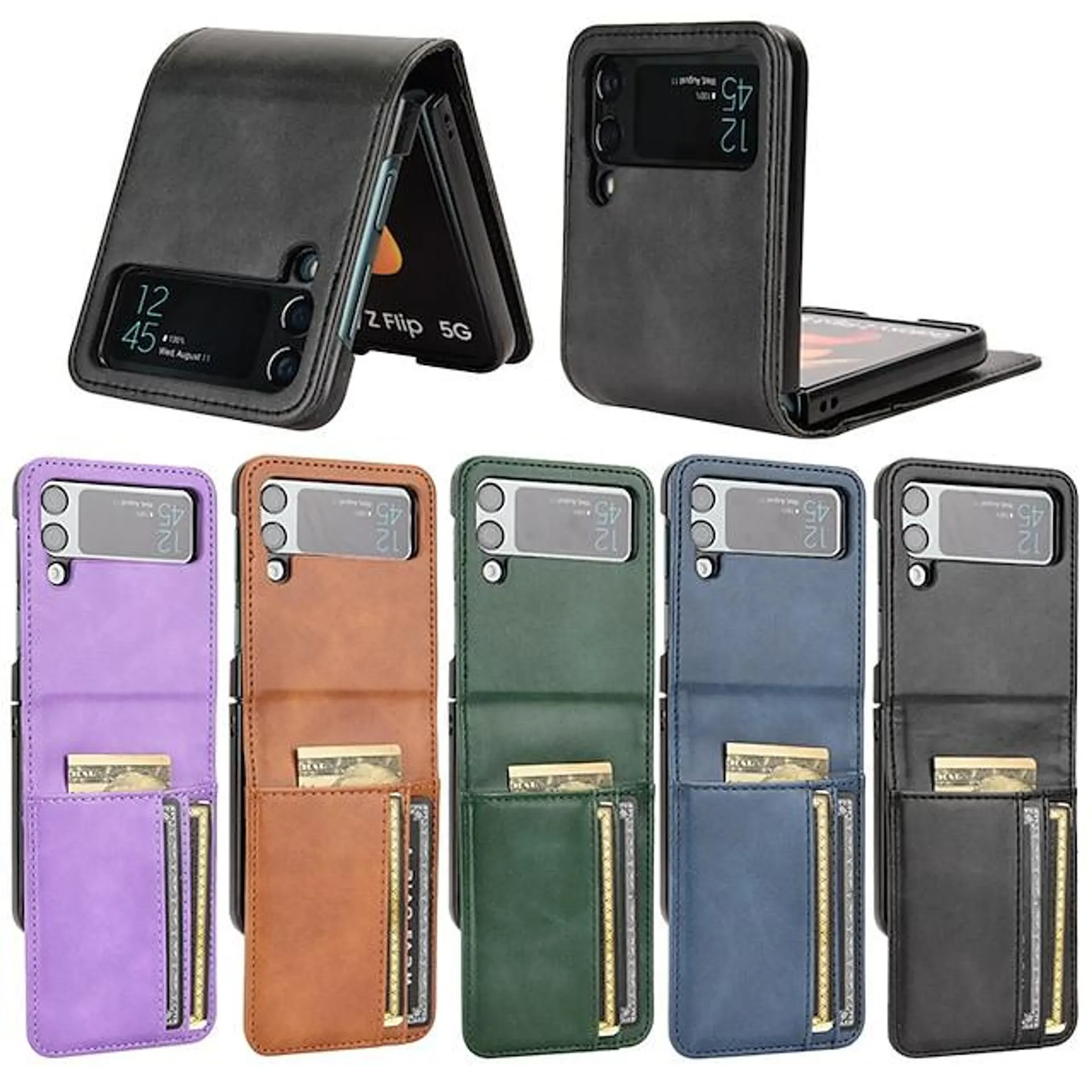 Phone Case For Samsung Galaxy Wallet Case Z Flip 4 Z Flip 3 Card Holder Slots Shockproof Solid Colored PC PU Leather