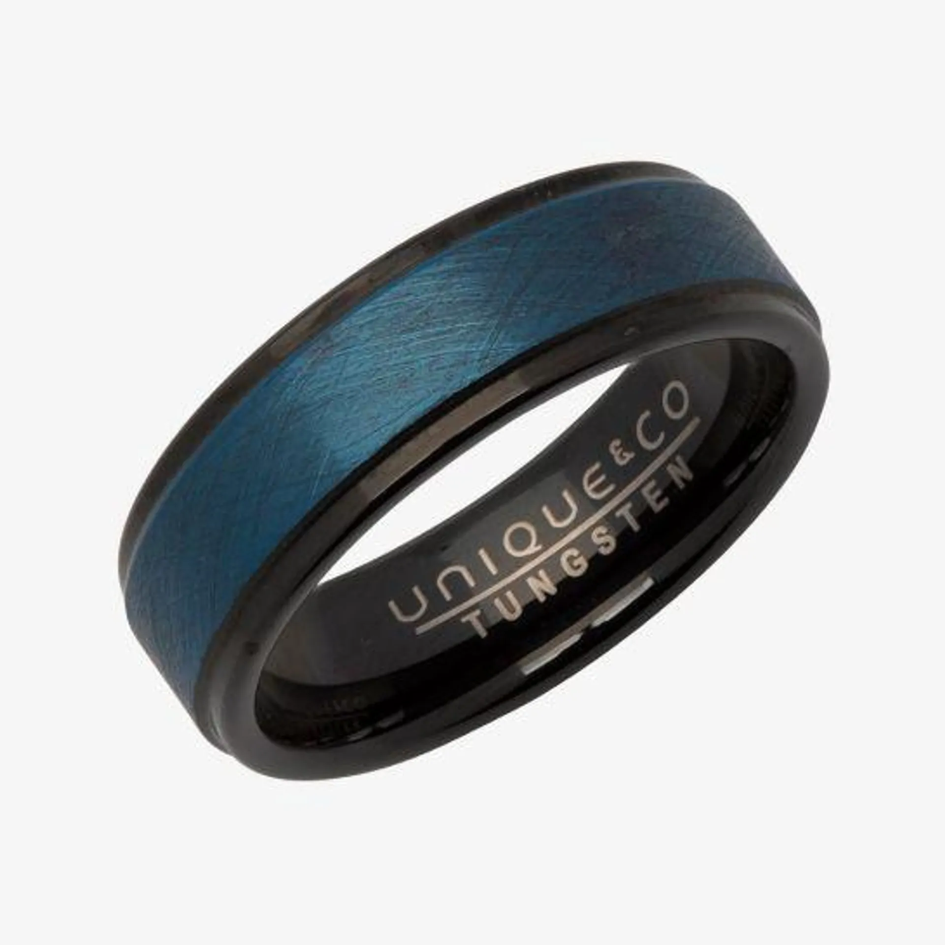 Unique Black Tungsten Carbide Blue 7mm Ring TUR-73