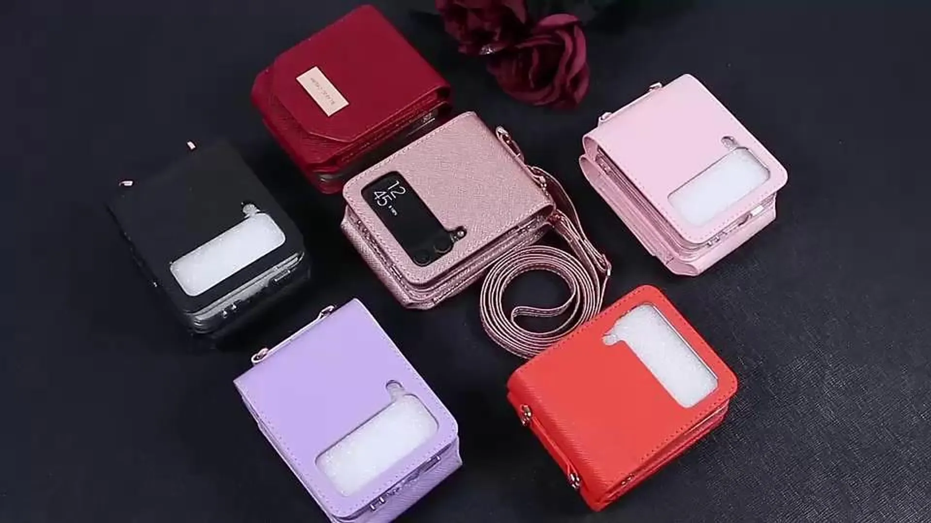 Phone Case For Samsung Galaxy Z Flip 5 Z Flip 4 Z Flip 3 Handbag Purse Wallet Case Flip with Removable Cross Body Strap With Card Holder Solid Colored PC PU Leather