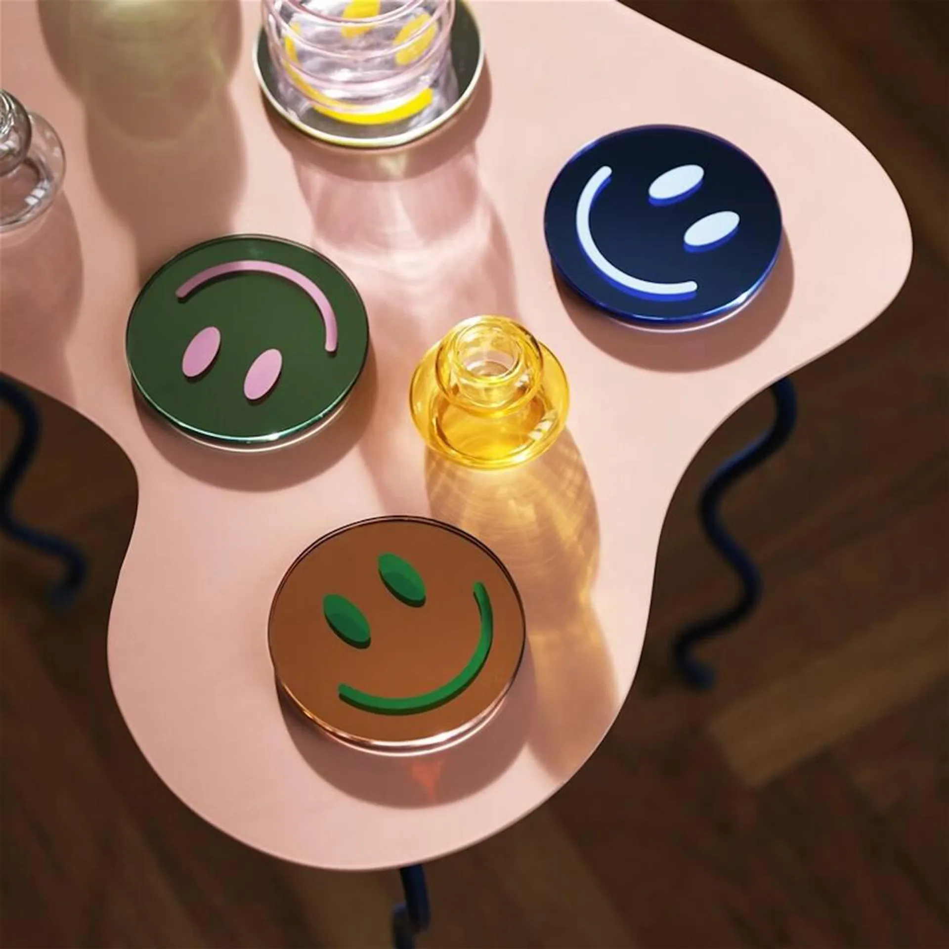 Smiley Face Glass Coaster Set