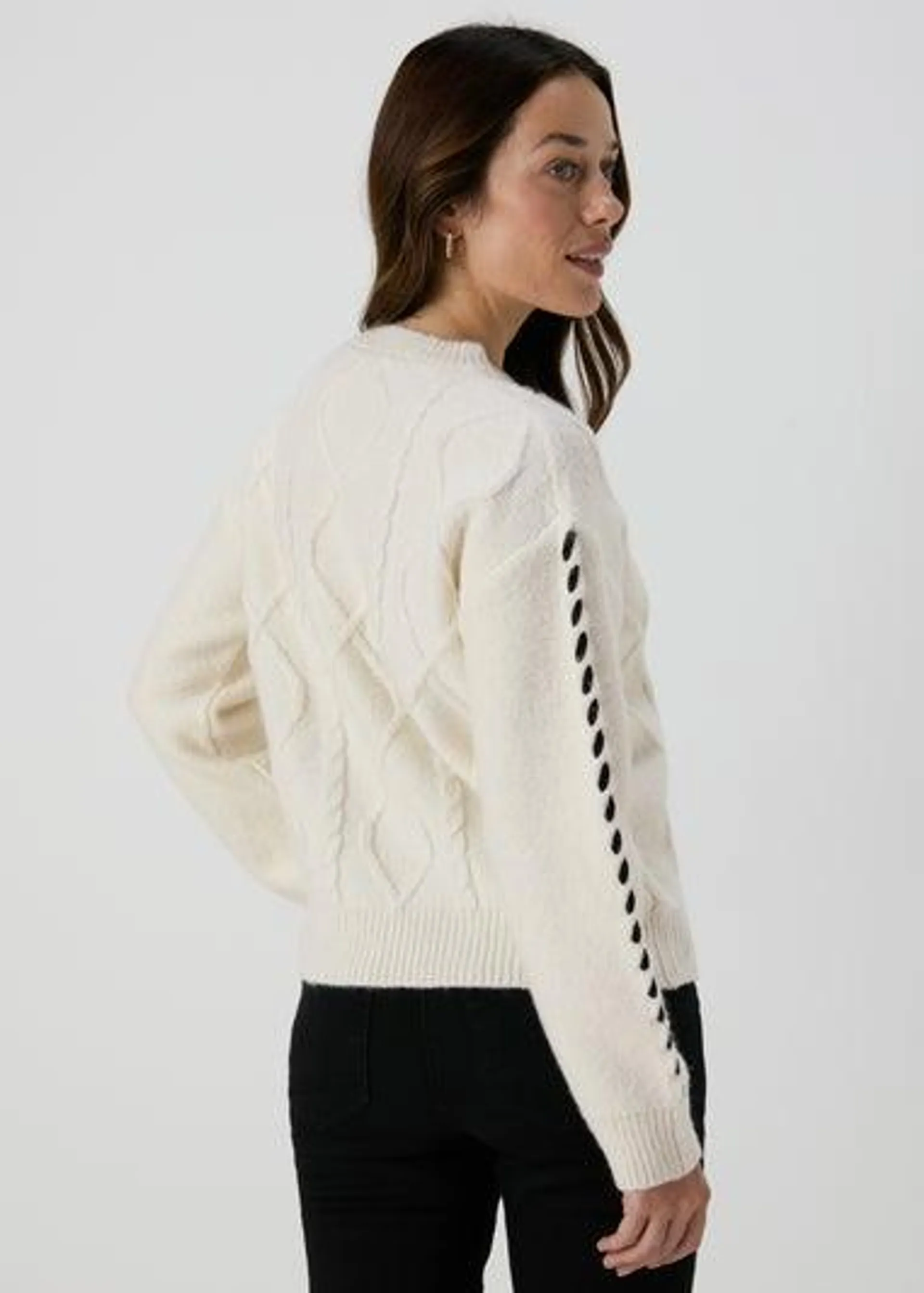 Cream Lace Up Detail Jumper